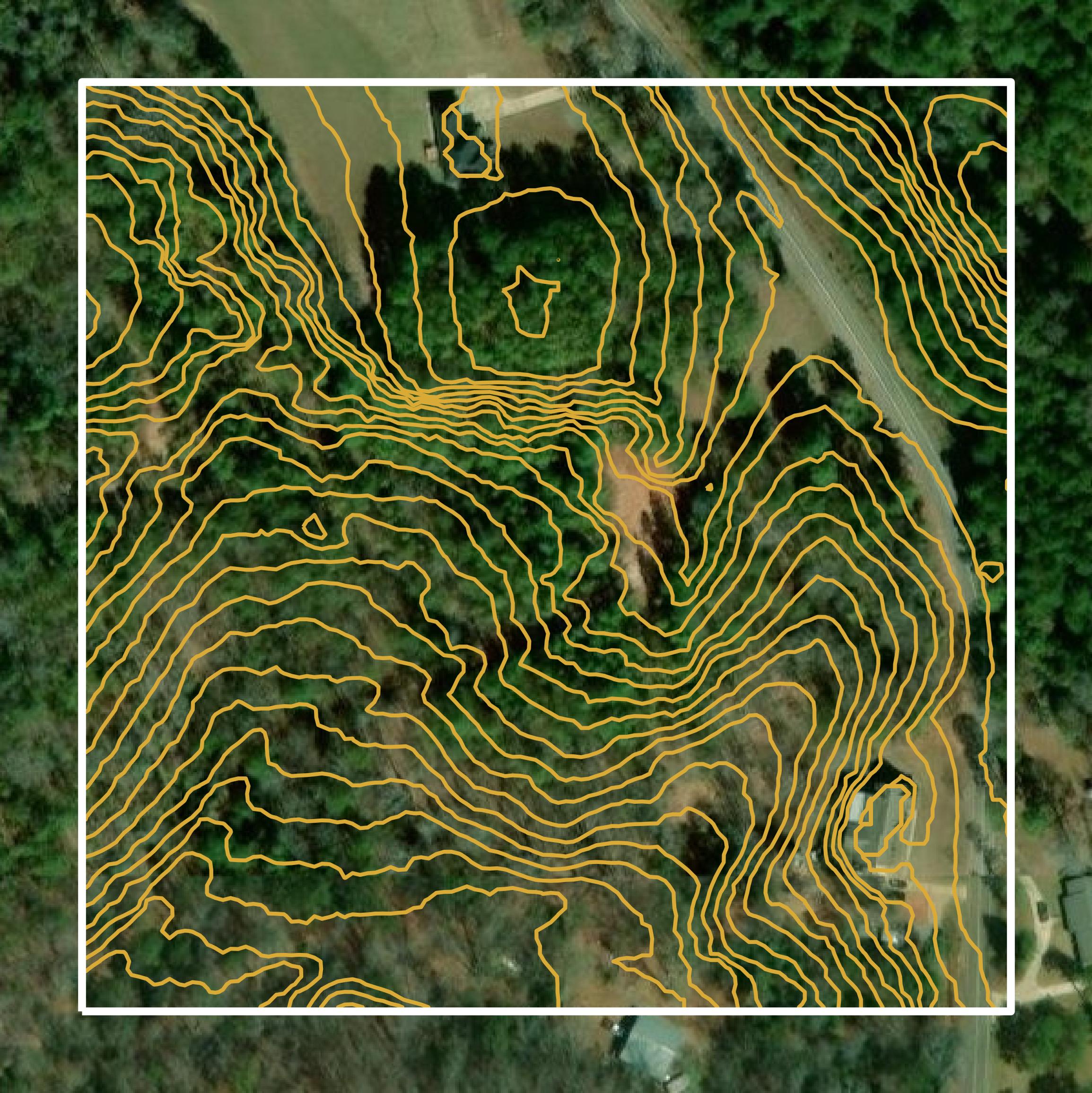 This image shows a contour map in Autauga County created using GIS data in Equator.