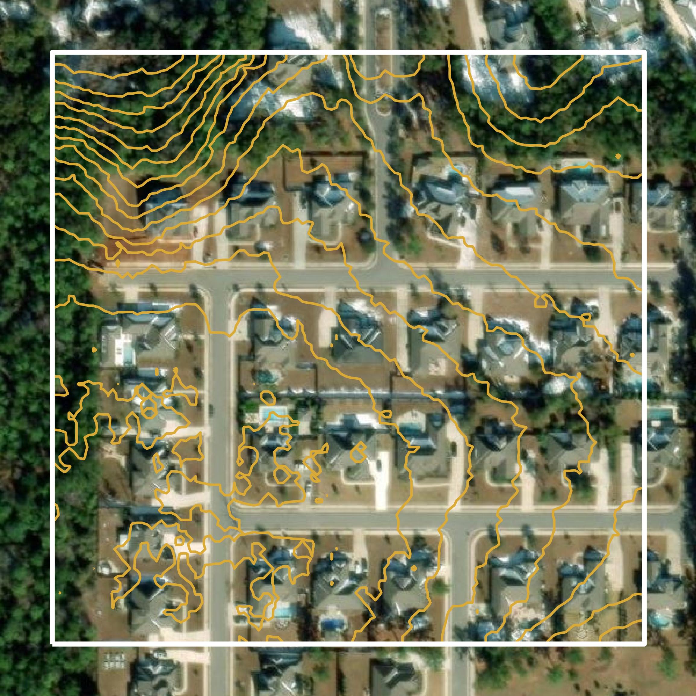 This image shows a contour map in Baldwin County created using GIS data in Equator.