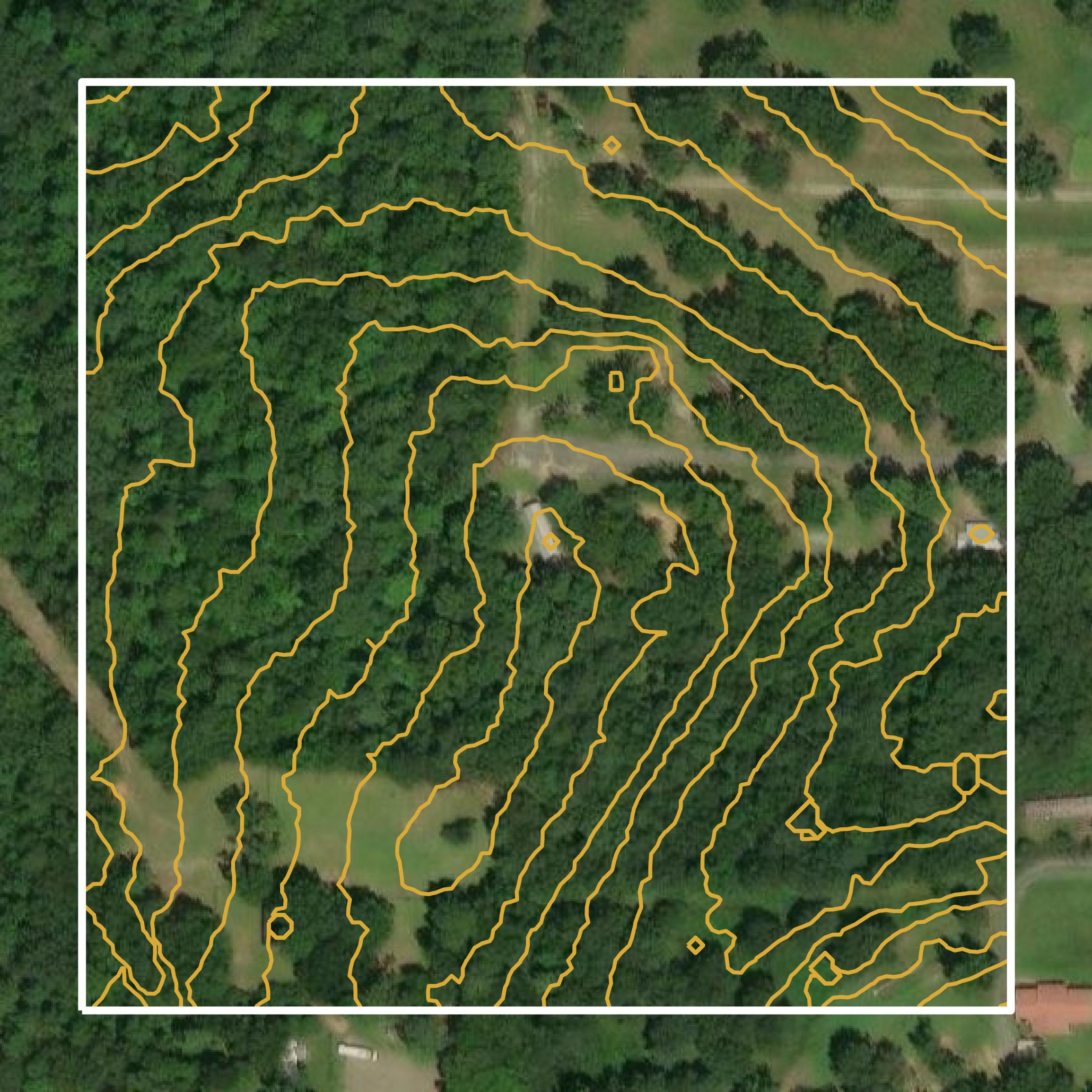 This image shows a contour map in Bibb County created using GIS data in Equator.