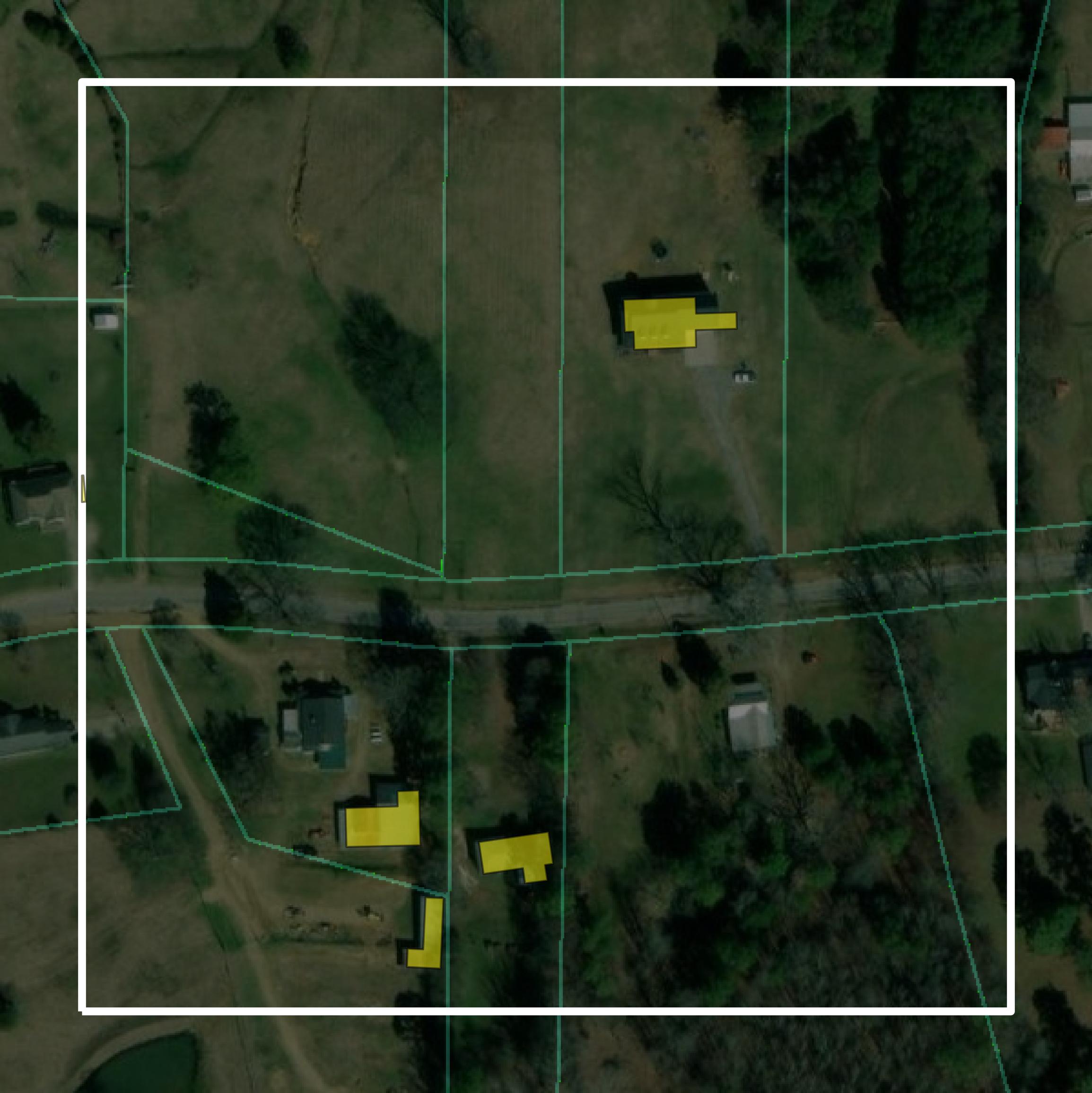 This image shows parcel and building data in Blount County created using GIS data in Equator.