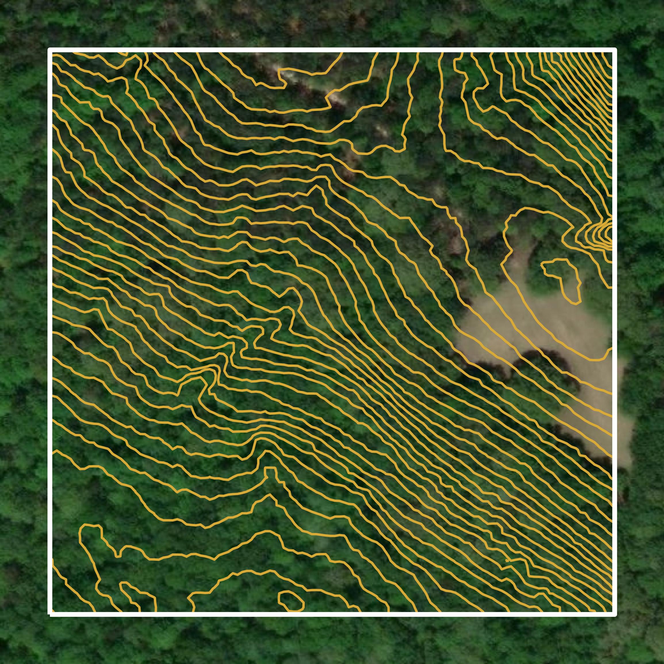 This image shows a contour map in Bullock County created using GIS data in Equator.
