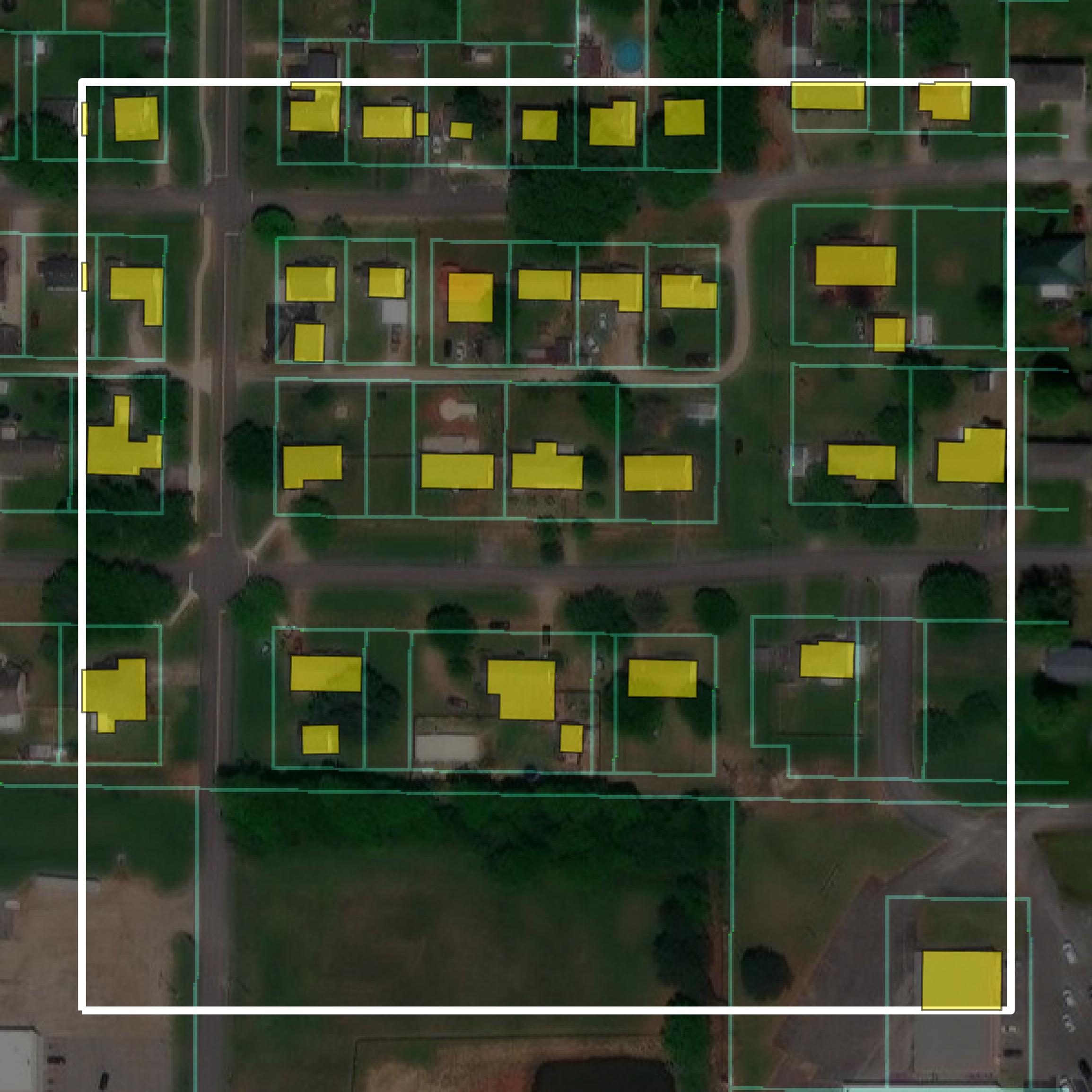 This image shows parcel and building data in Colbert County created using GIS data in Equator.