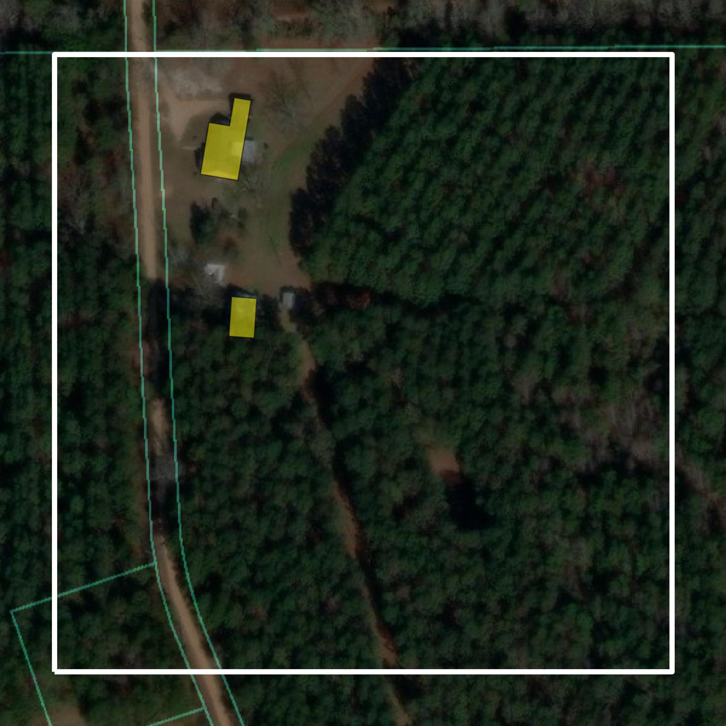 This image shows parcel and building data in Conecuh County created using GIS data in Equator.