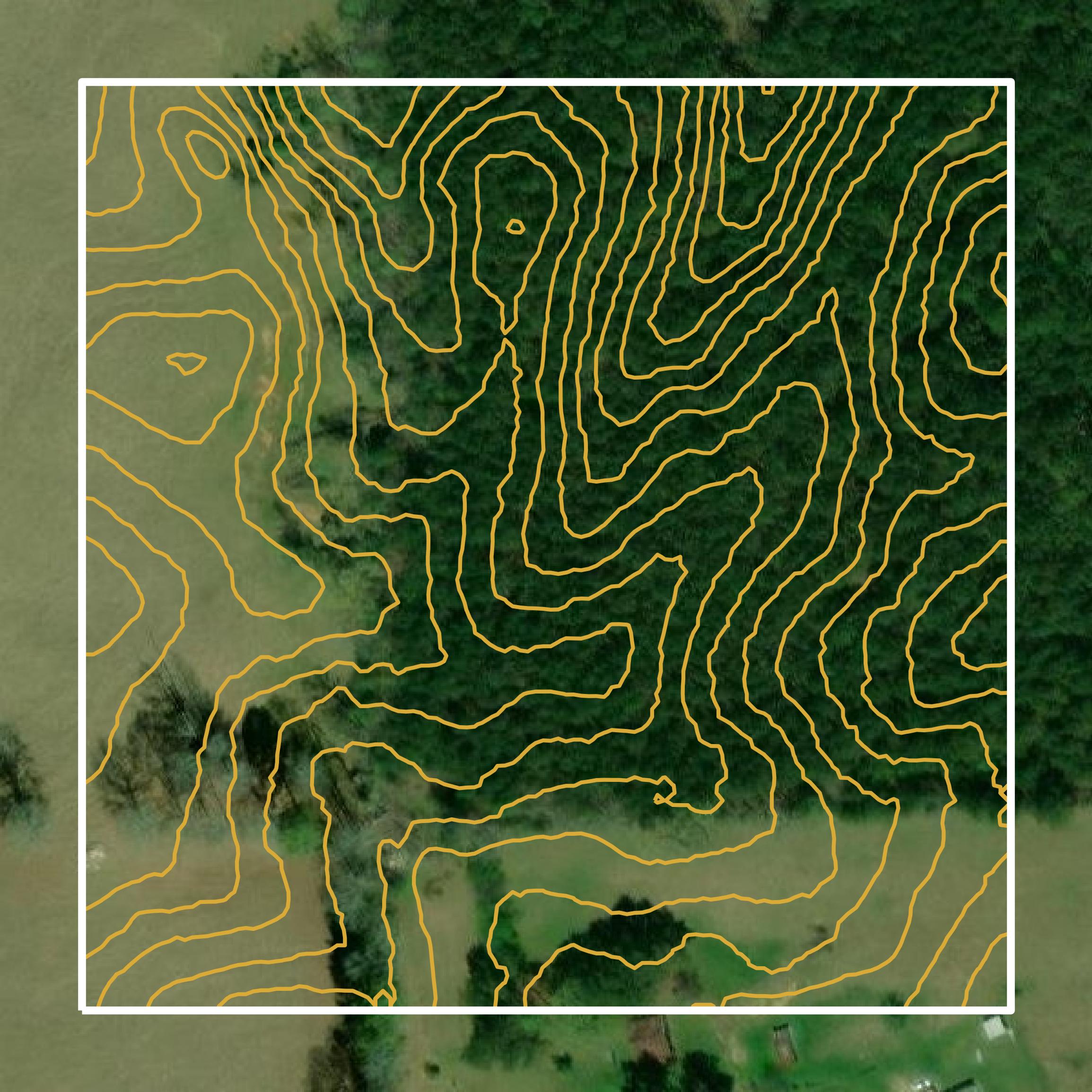 This image shows a contour map in Coosa County created using GIS data in Equator.