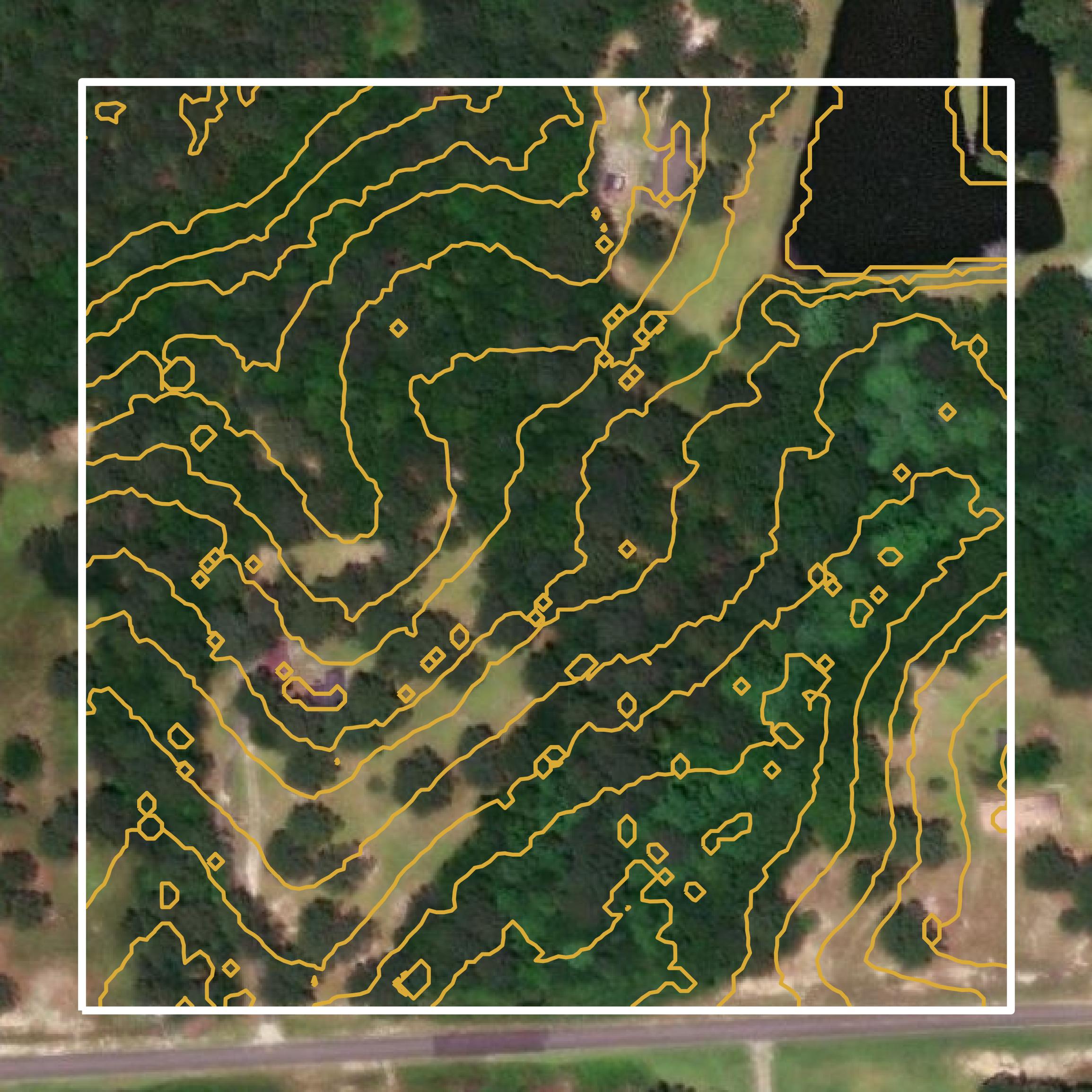 This image shows a contour map in Covington County created using GIS data in Equator.