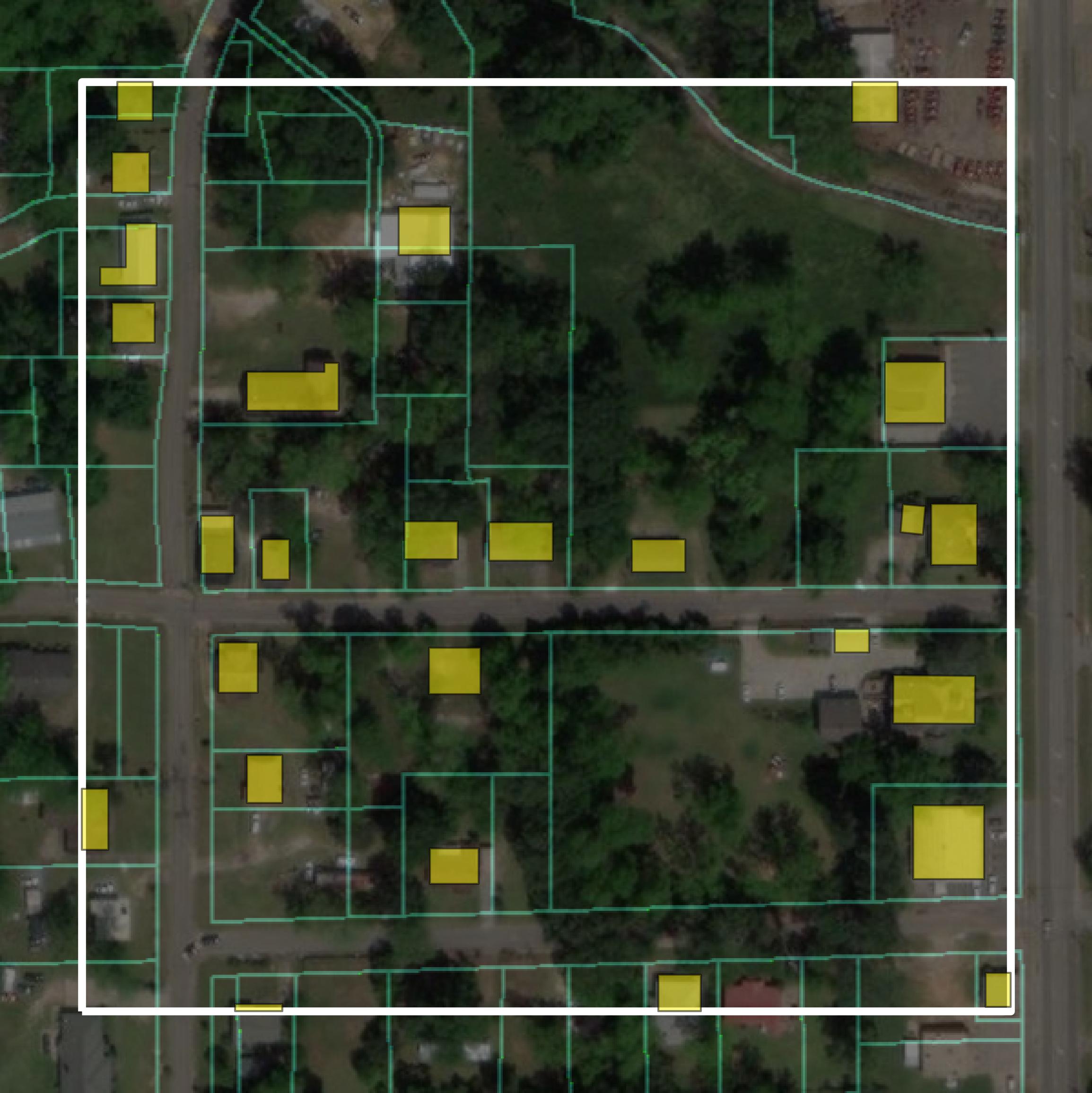 This image shows parcel and building data in Crenshaw County created using GIS data in Equator.