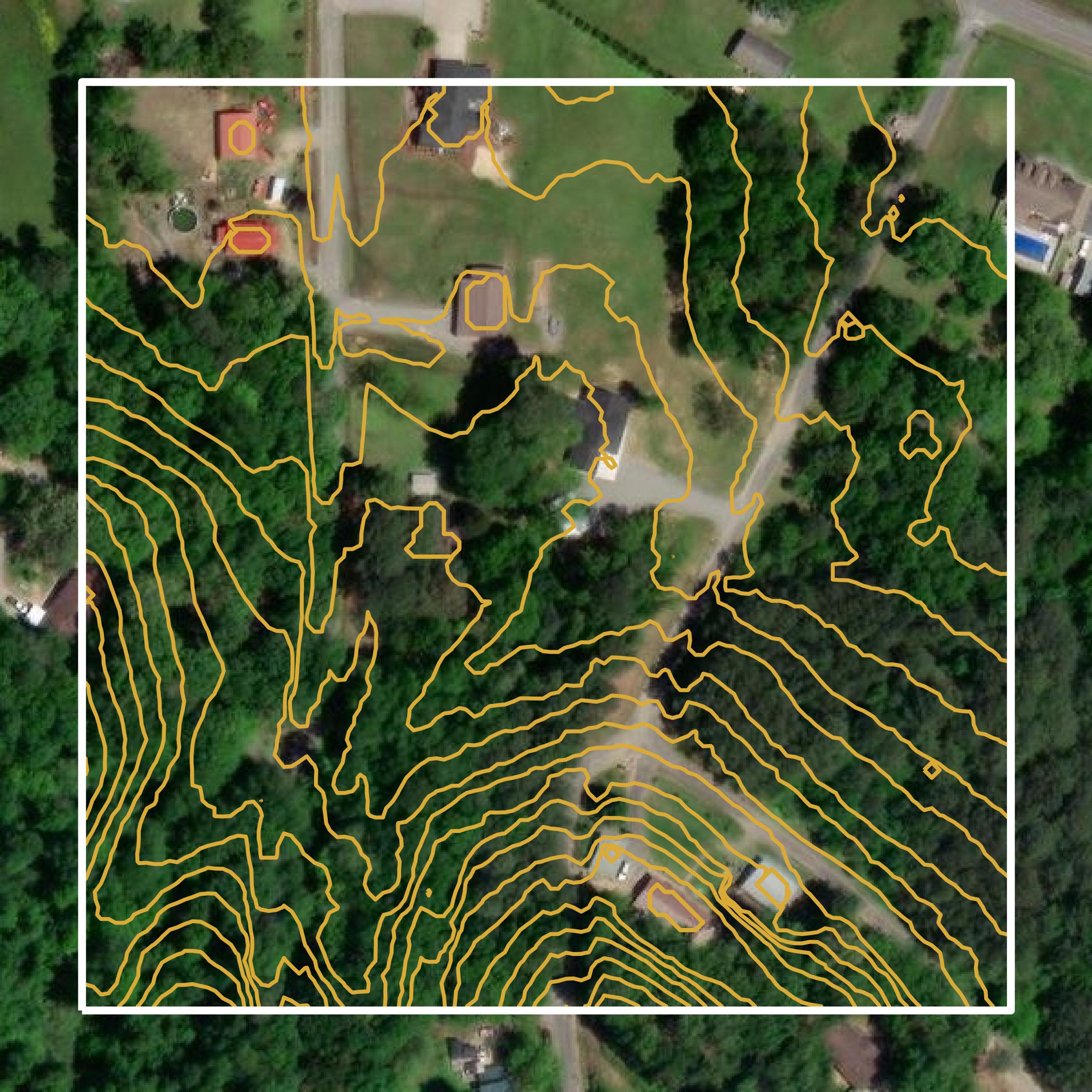 This image shows a contour map in Cullman County created using GIS data in Equator.