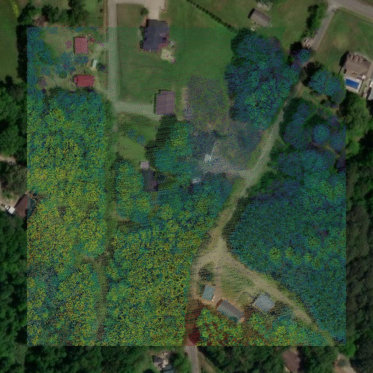 This image shows a LiDAR point cloud in Cullman County created using GIS data in Equator.