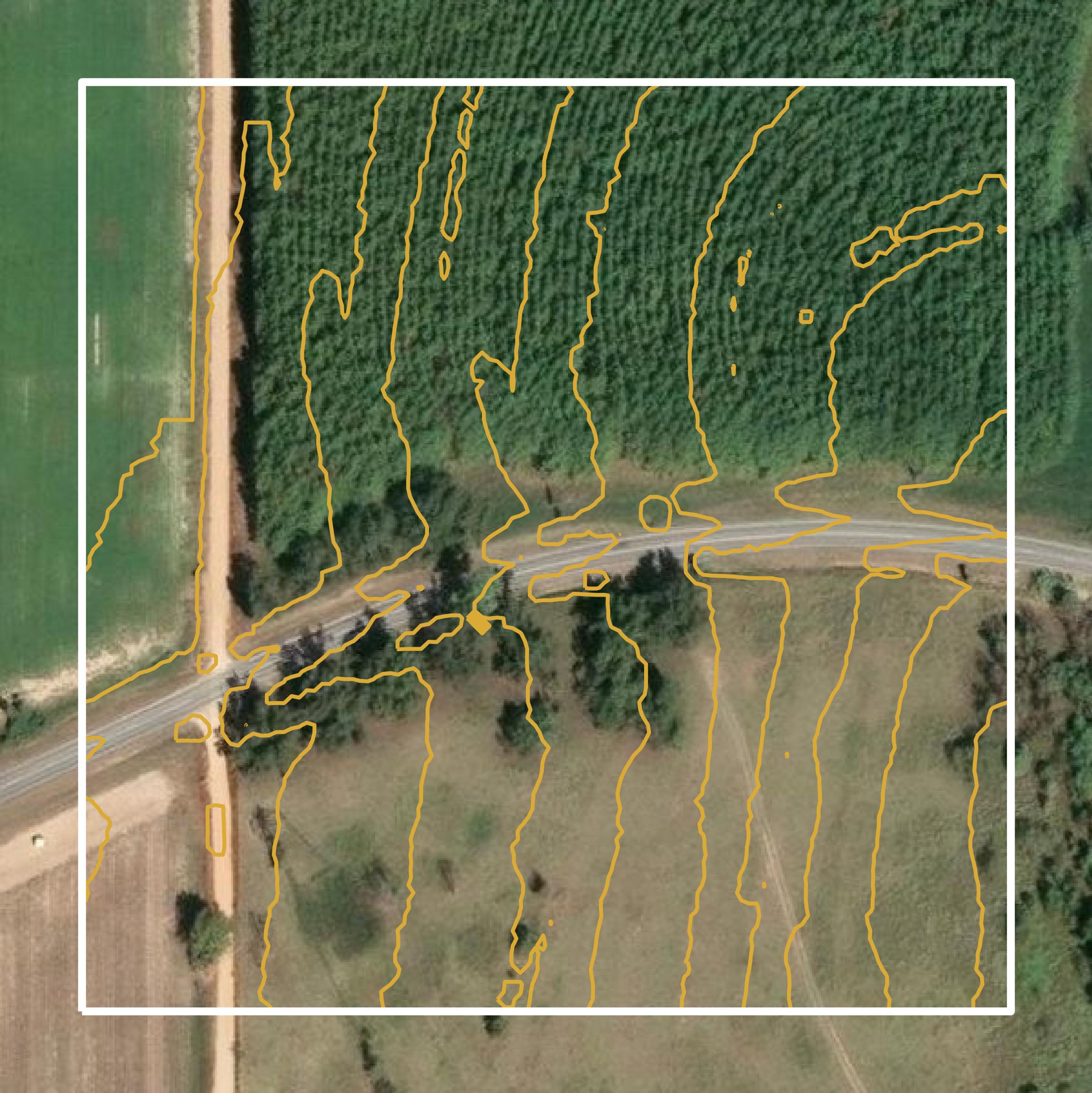 This image shows a contour map in Dale County created using GIS data in Equator.