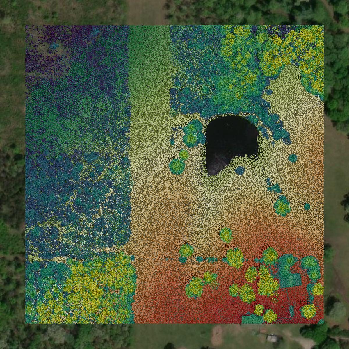 This image shows a LiDAR point cloud in DeKalb County created using GIS data in Equator.