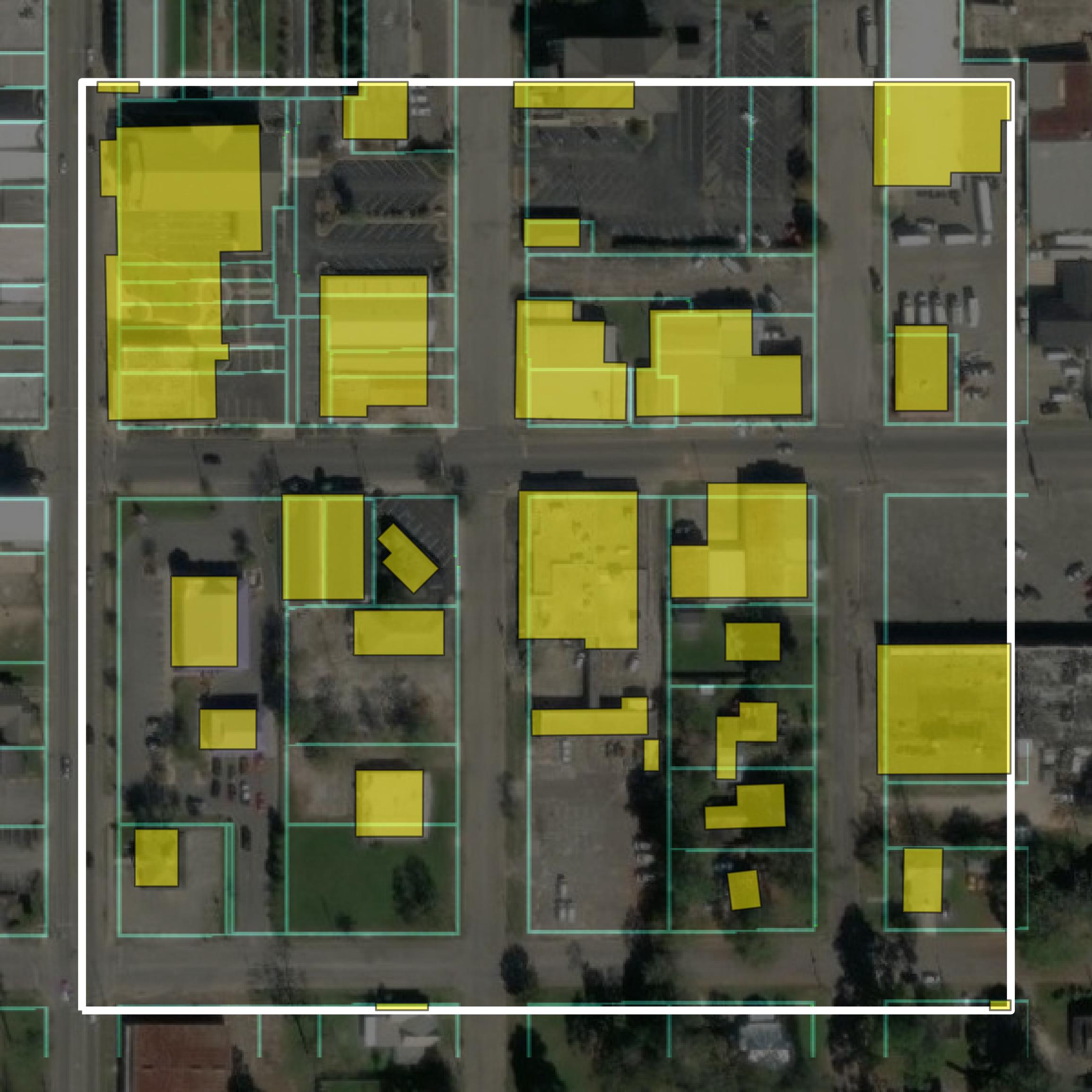 This image shows parcel and building data in Escambia County created using GIS data in Equator.