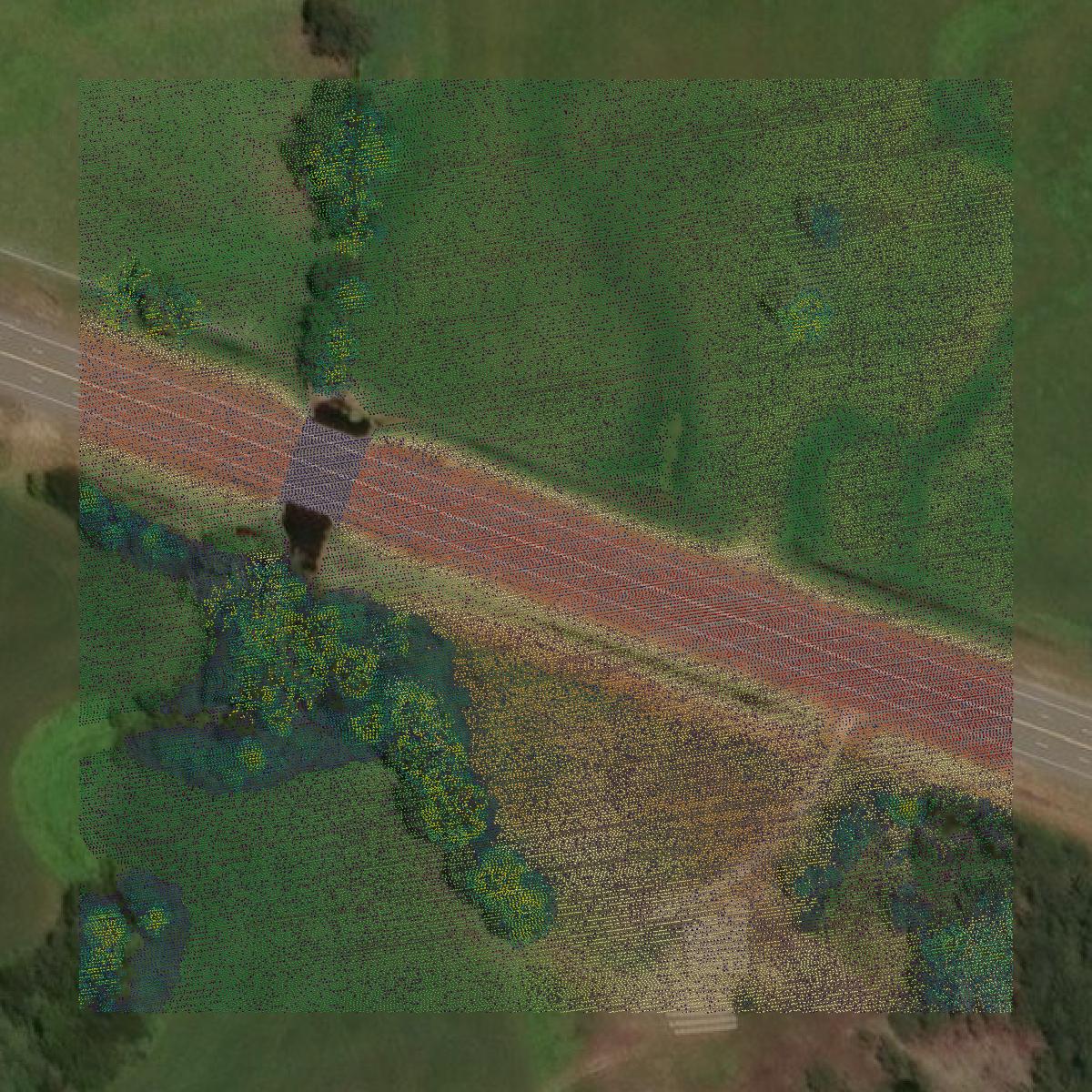 This image shows a LiDAR point cloud in Fayette County created using GIS data in Equator.