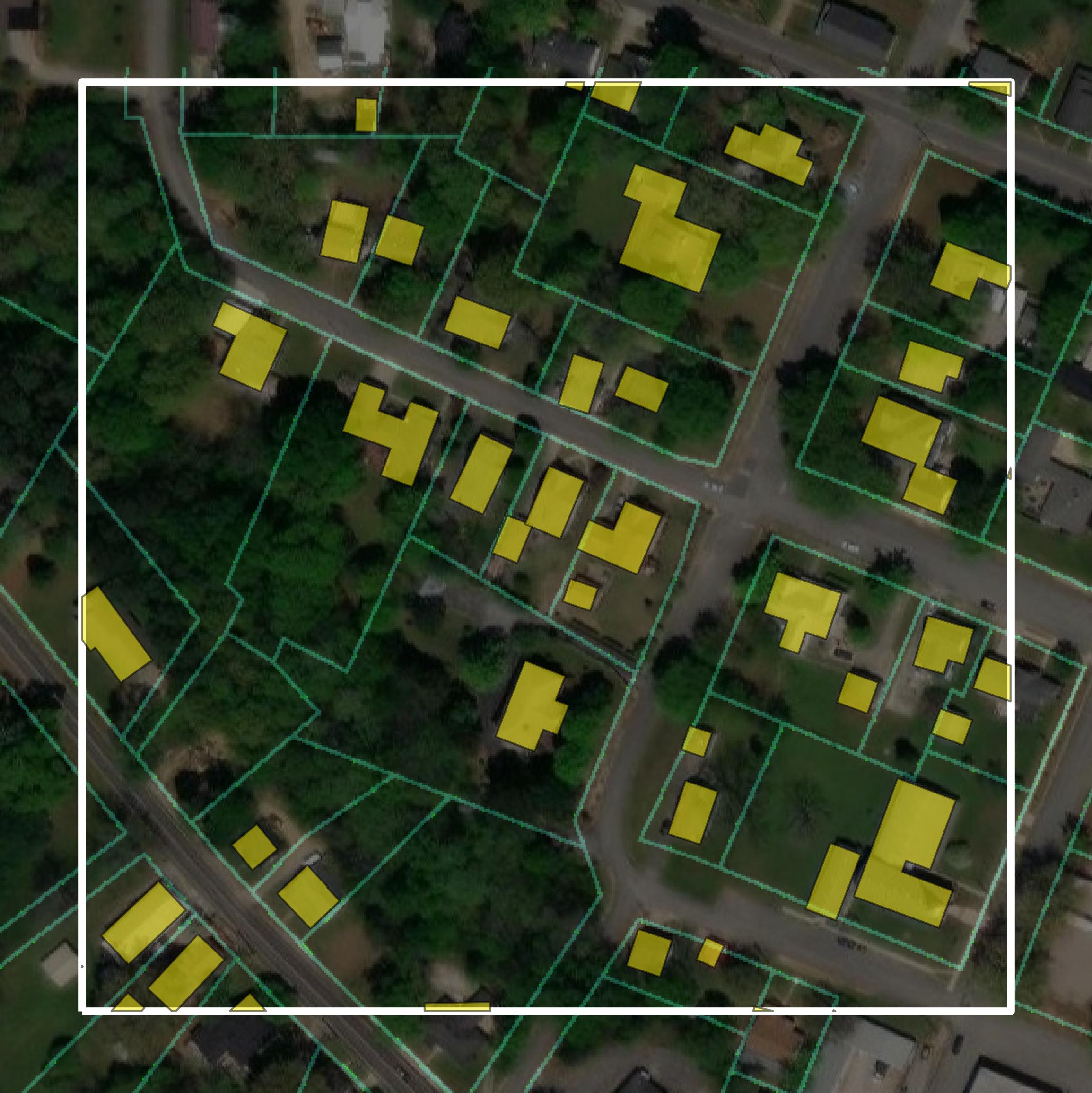 This image shows parcel and building data in Franklin County created using GIS data in Equator.