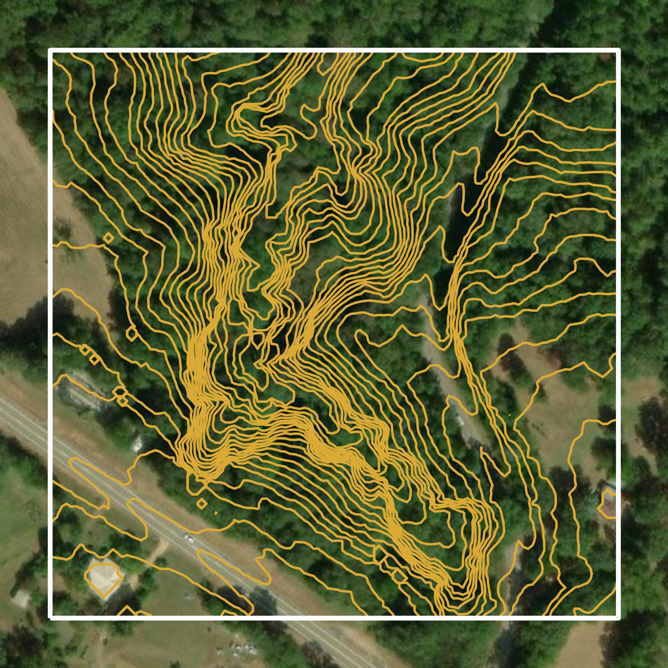This image shows a contour map in Hale County created using GIS data in Equator.