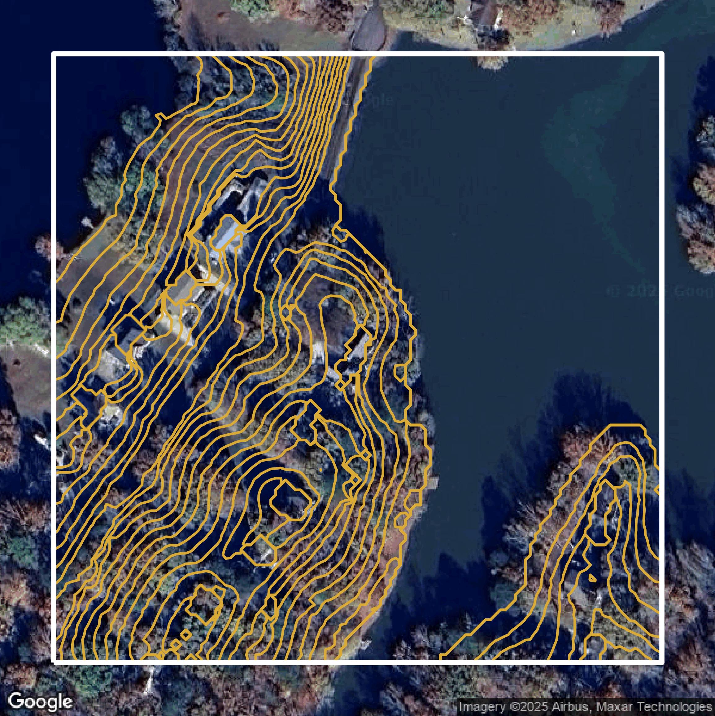 This image shows a contour map in Jefferson County created using GIS data in Equator.
