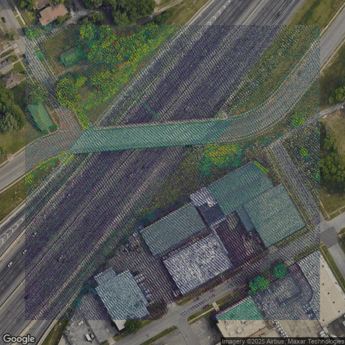 This image shows a LiDAR point cloud in Jefferson County created using GIS data in Equator.