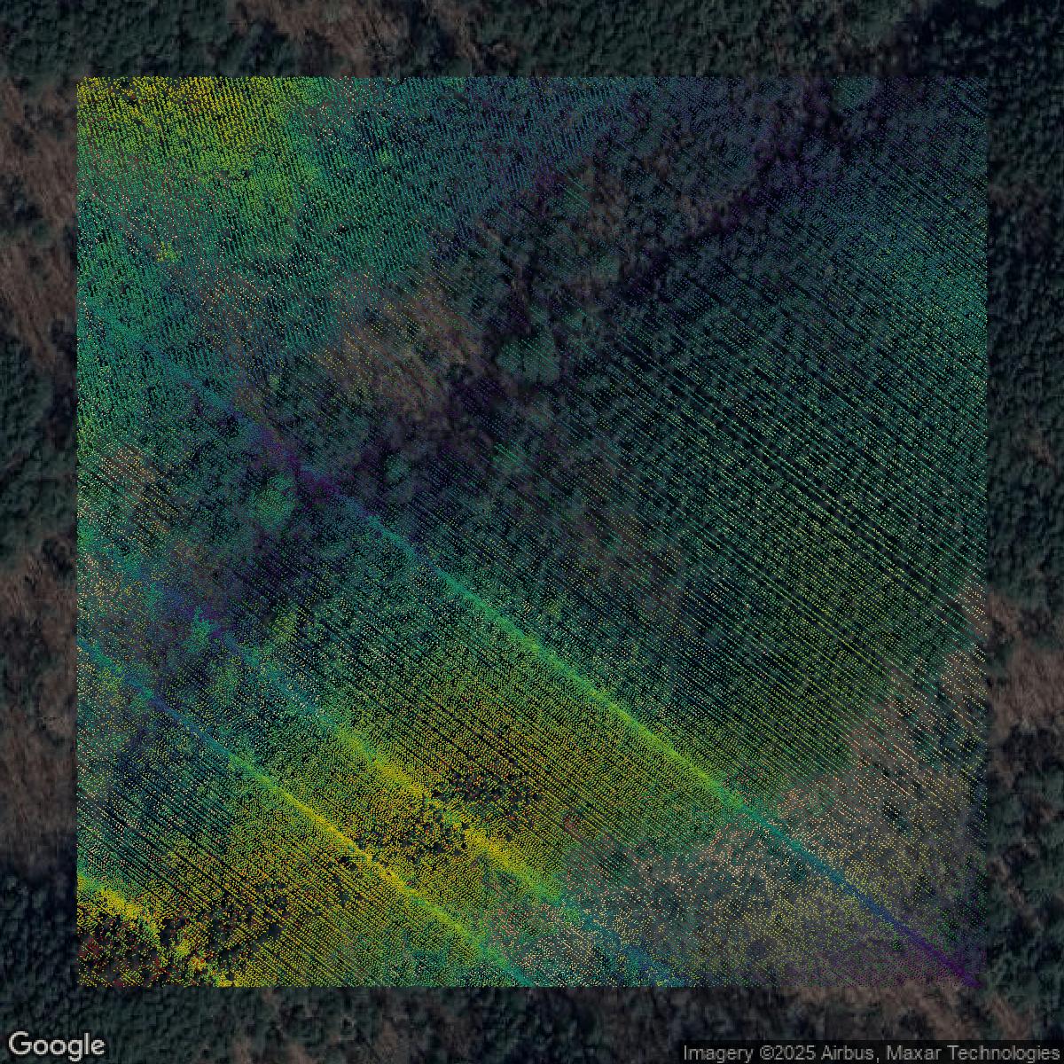 This image shows a LiDAR point cloud in Jefferson County created using GIS data in Equator.