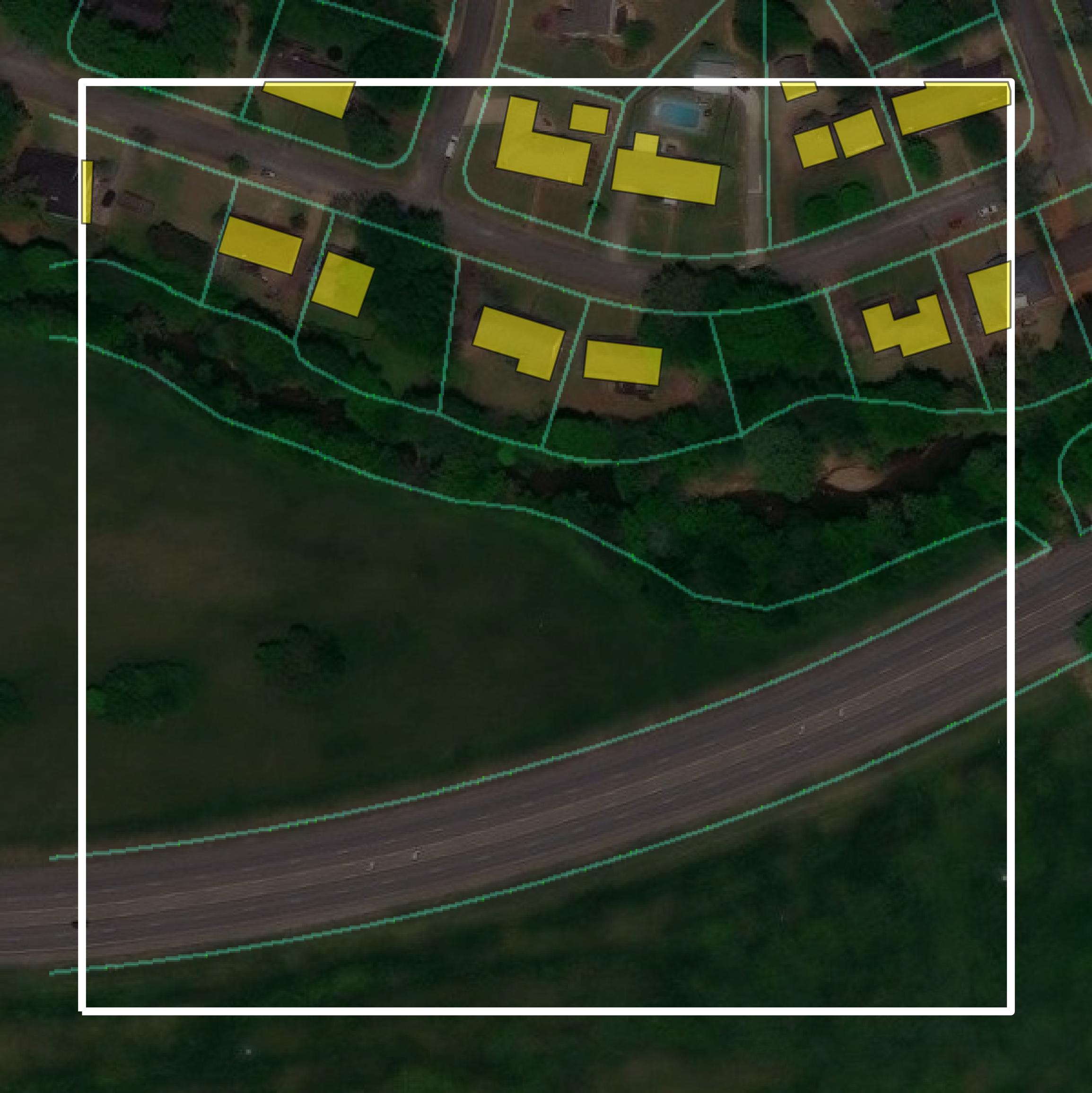 This image shows parcel and building data in Lauderdale County created using GIS data in Equator.