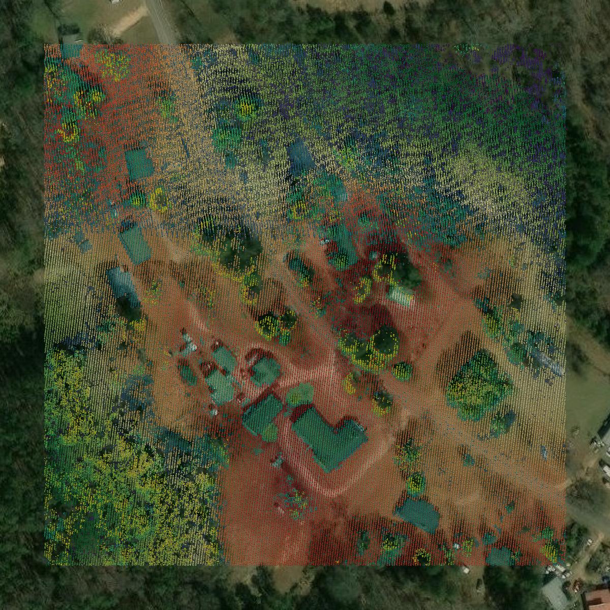 This image shows a LiDAR point cloud in Lee County created using GIS data in Equator.
