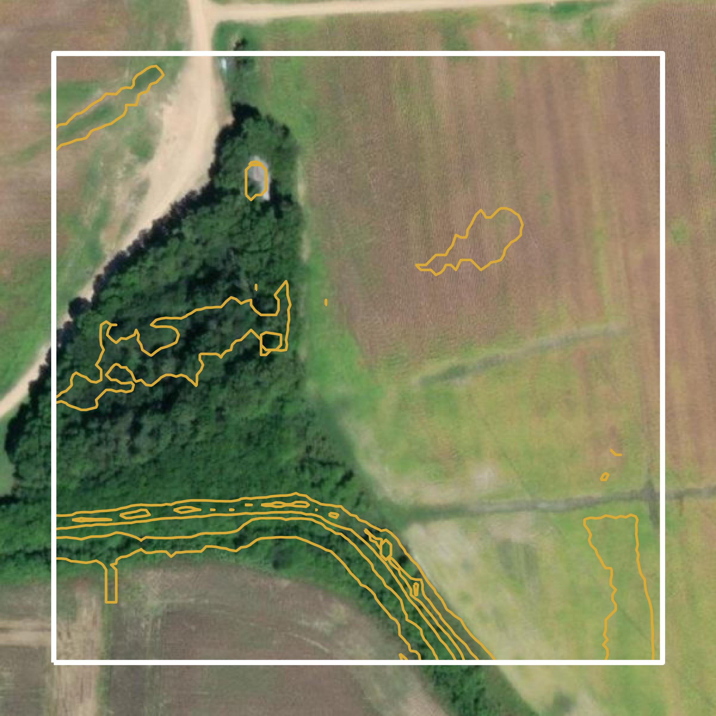 This image shows a contour map in Lowndes County created using GIS data in Equator.