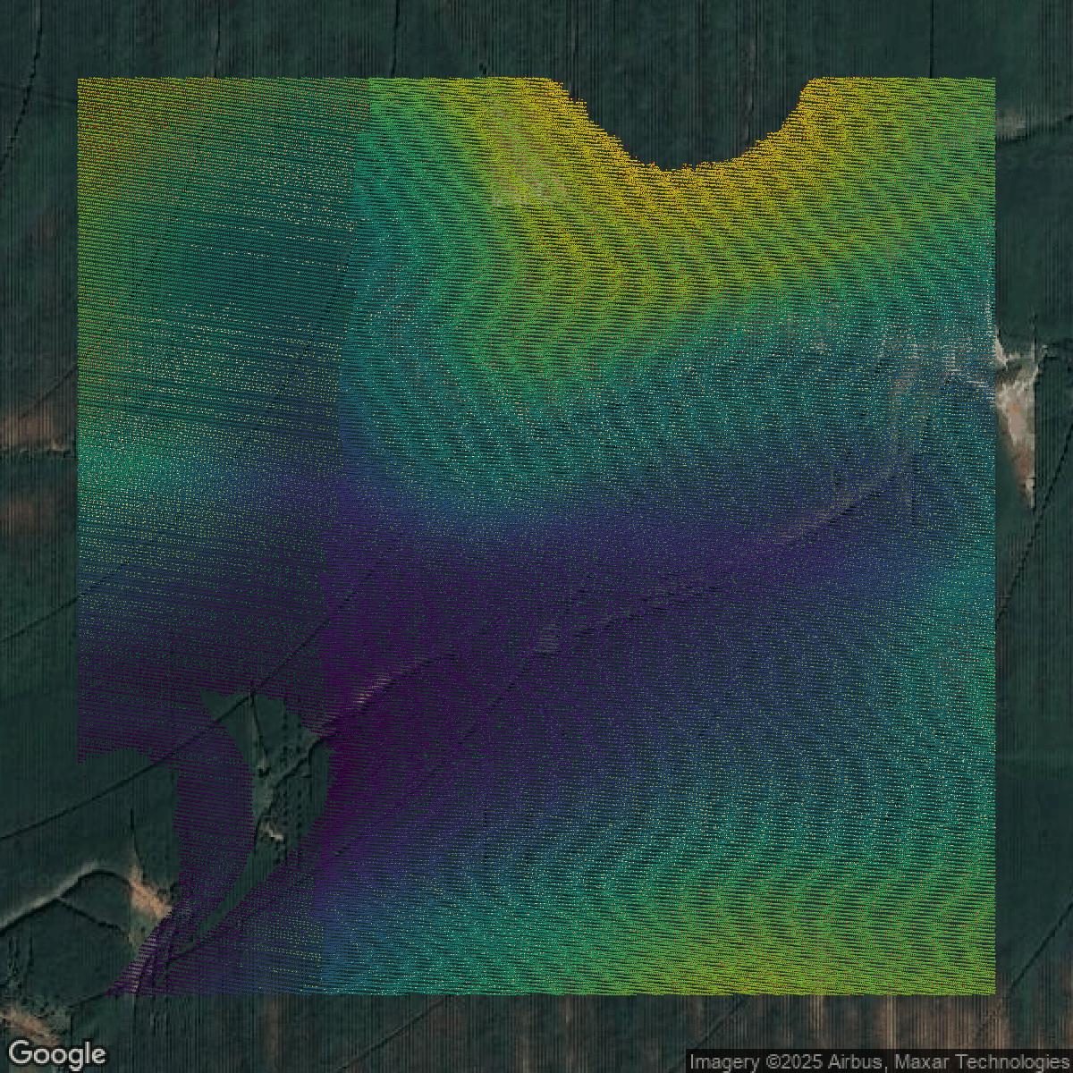 This image shows a LiDAR point cloud in Madison County created using GIS data in Equator.