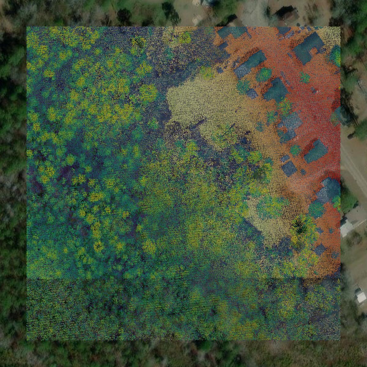 This image shows a LiDAR point cloud in Monroe County created using GIS data in Equator.