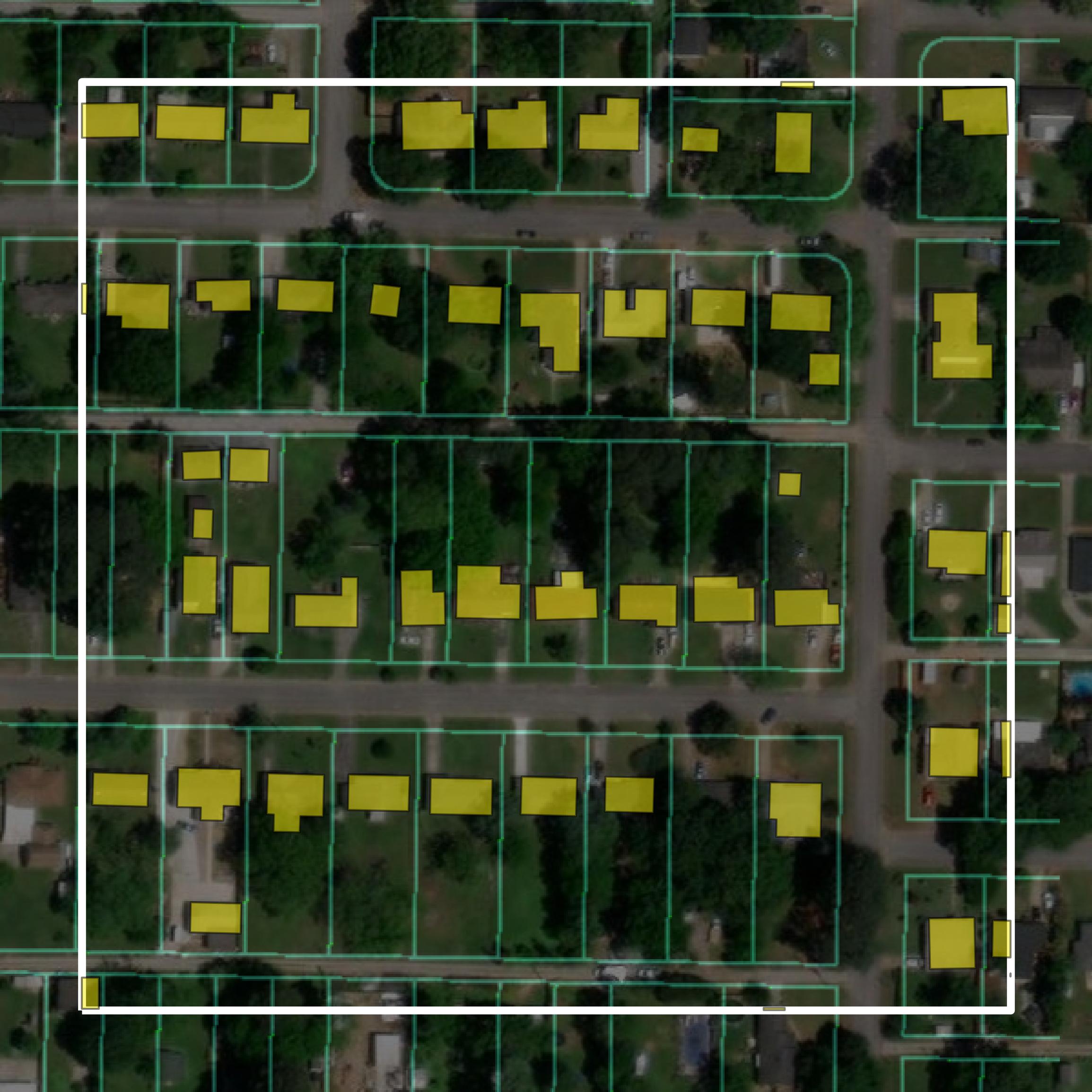 This image shows parcel and building data in Morgan County created using GIS data in Equator.