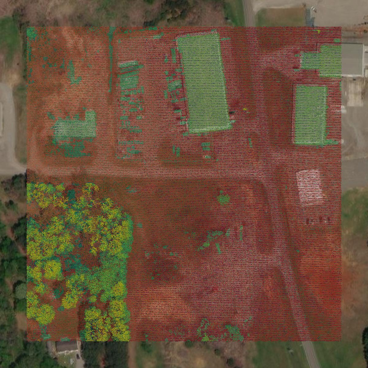 This image shows a LiDAR point cloud in Morgan County created using GIS data in Equator.