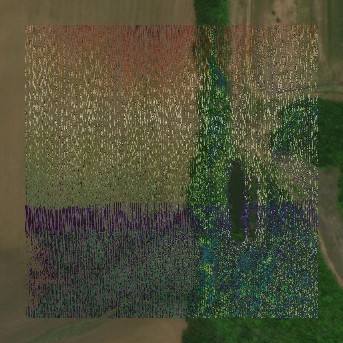 This image shows a LiDAR point cloud in Perry County created using GIS data in Equator.