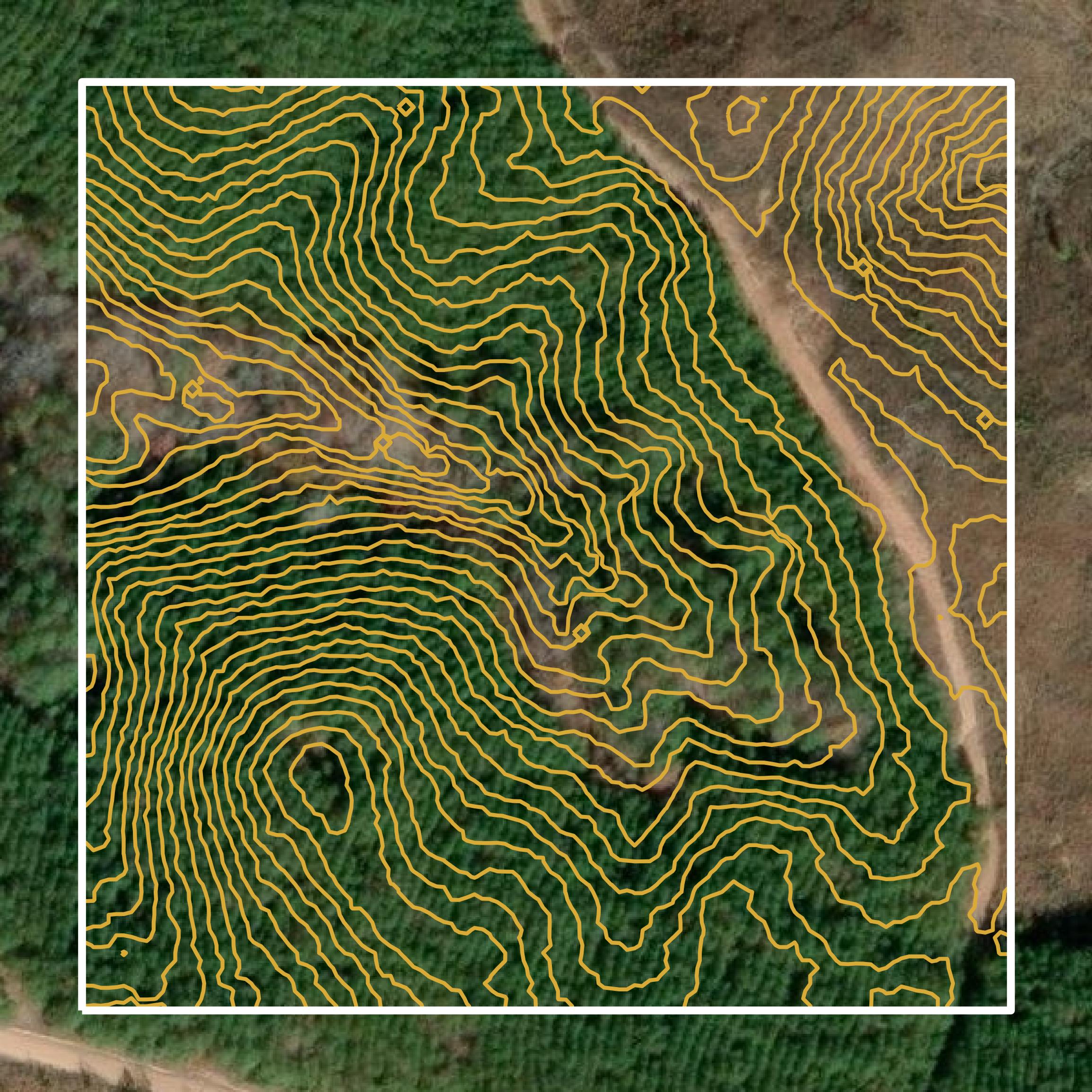 This image shows a contour map in Randolph County created using GIS data in Equator.