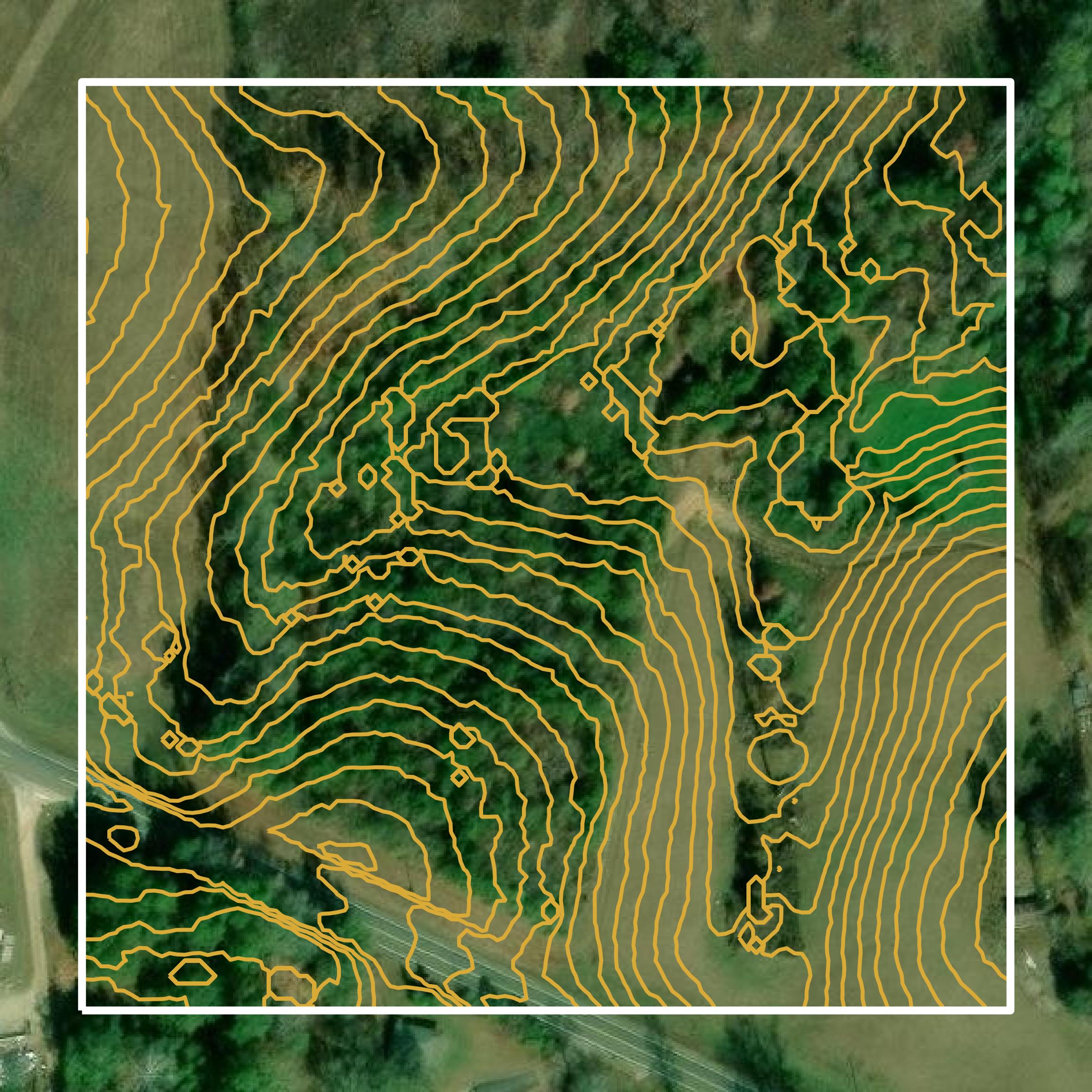 This image shows a contour map in Randolph County created using GIS data in Equator.