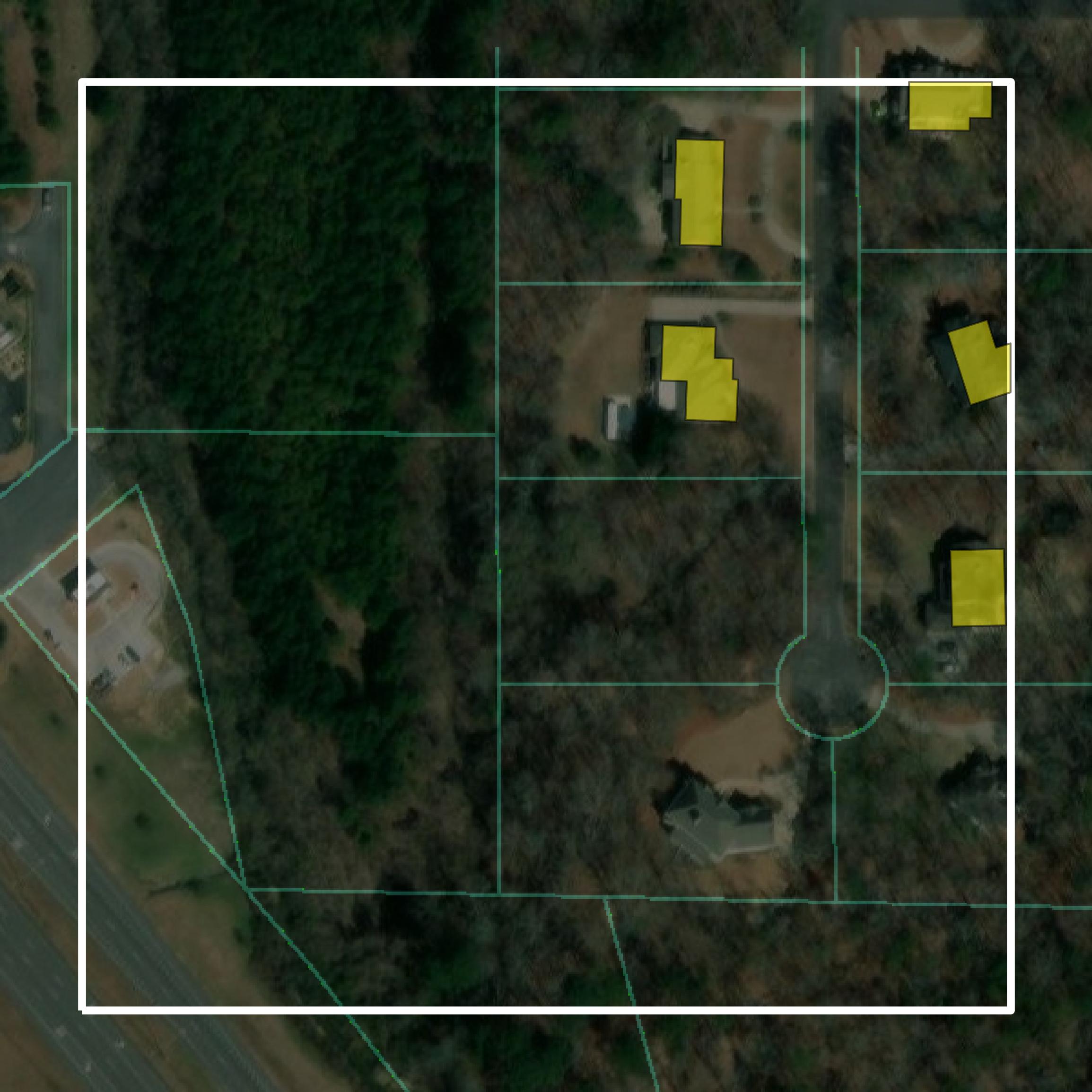 This image shows parcel and building data in Tallapoosa County created using GIS data in Equator.