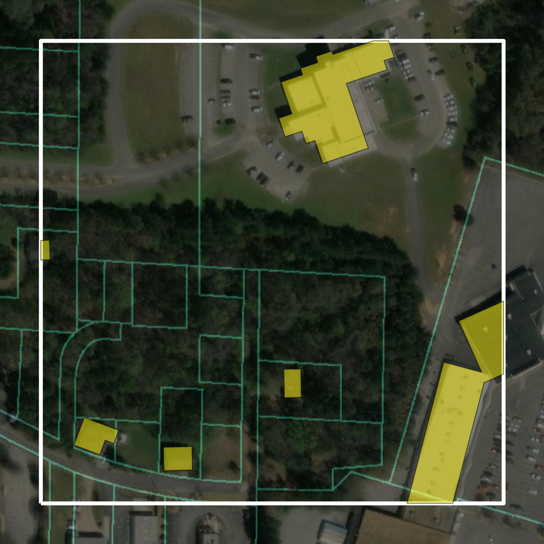 This image shows parcel and building data in Tuscaloosa County created using GIS data in Equator.