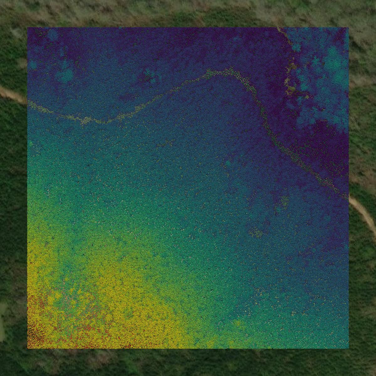 This image shows a LiDAR point cloud in Tuscaloosa County created using GIS data in Equator.