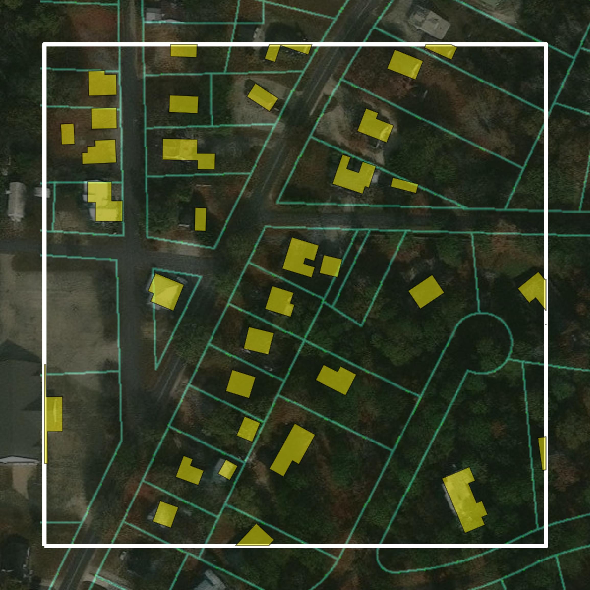 This image shows parcel and building data in Walker County created using GIS data in Equator.