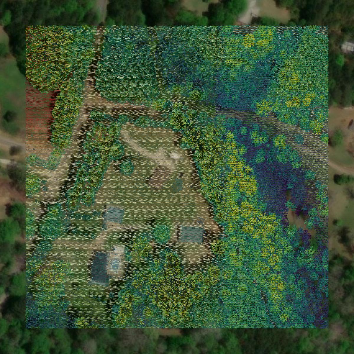 This image shows a LiDAR point cloud in Walker County created using GIS data in Equator.