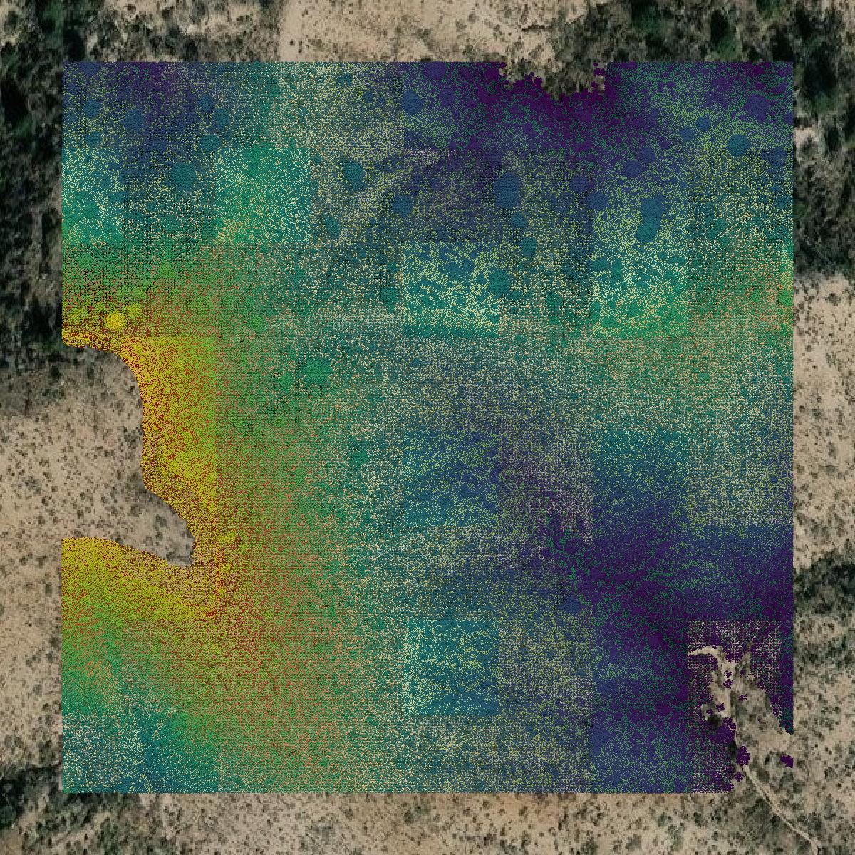 This image shows a LiDAR point cloud in Graham County created using GIS data in Equator.