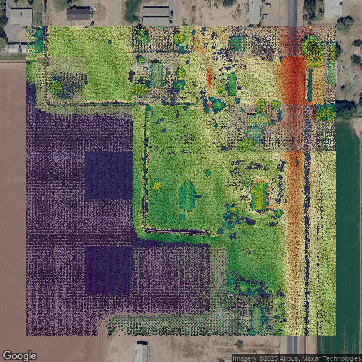 This image shows a LiDAR point cloud in Maricopa County created using GIS data in Equator.