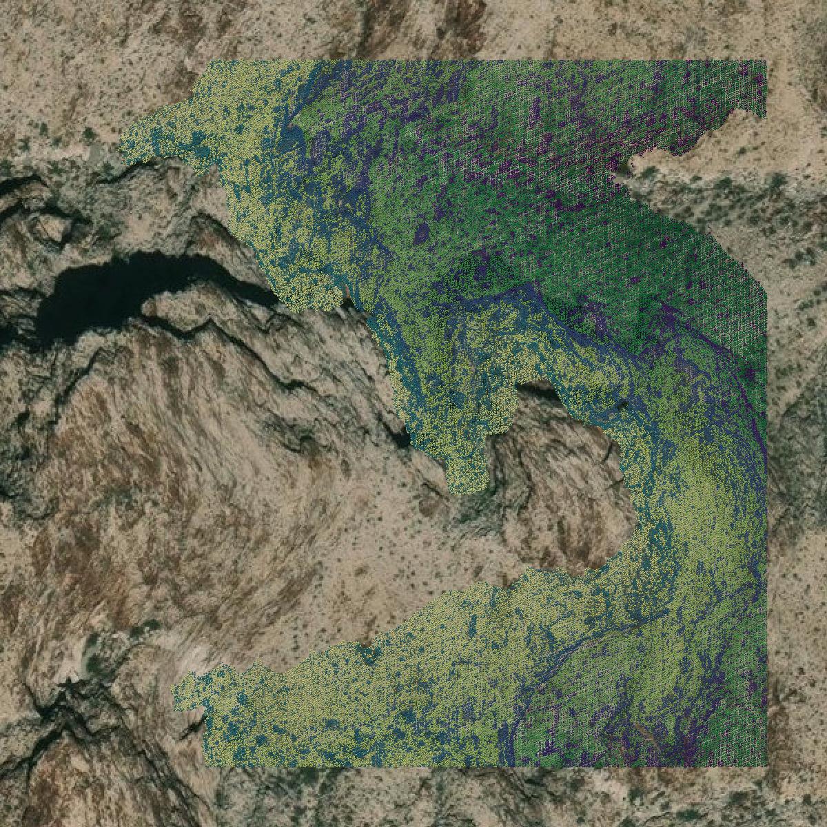This image shows a LiDAR point cloud in Mohave County created using GIS data in Equator.