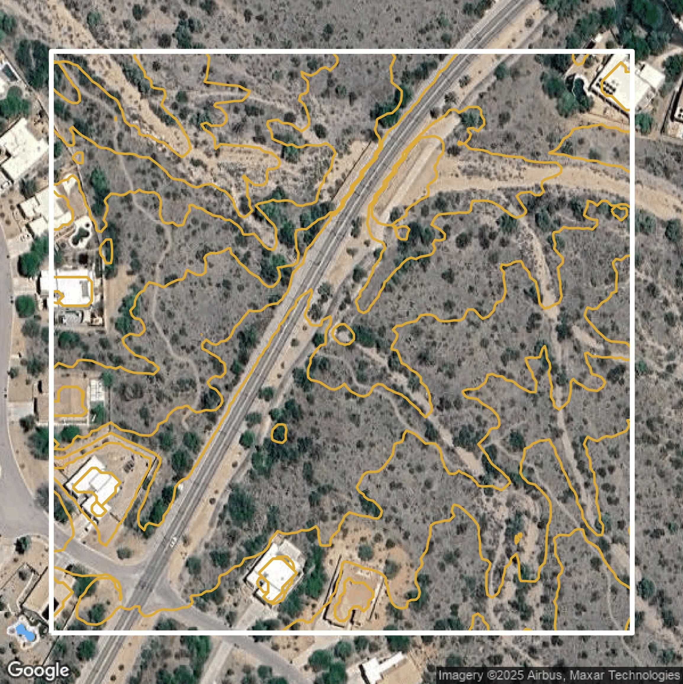 This image shows a contour map in Pima County created using GIS data in Equator.