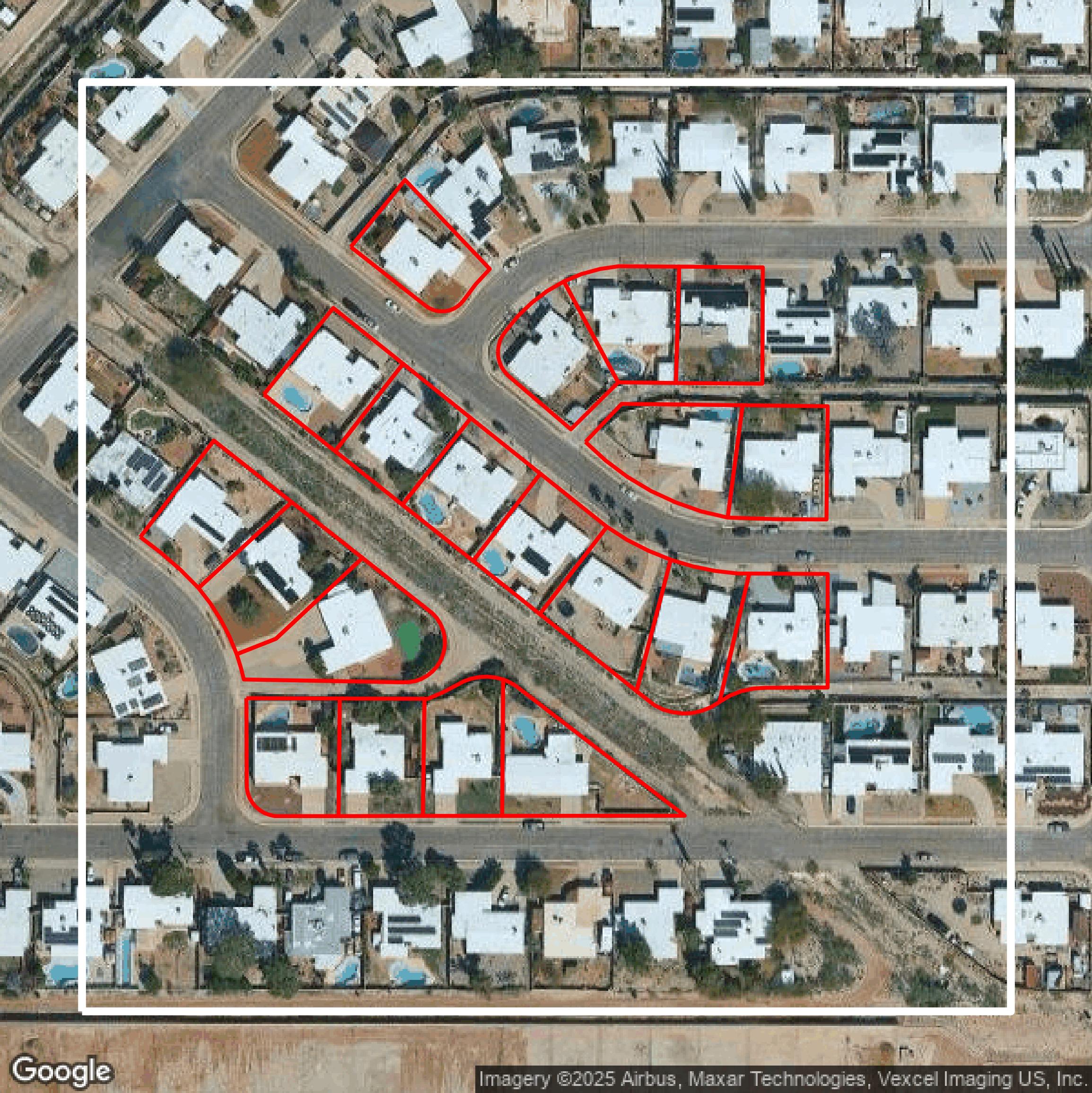 This image shows parcel data in Pima County created using GIS data in Equator.