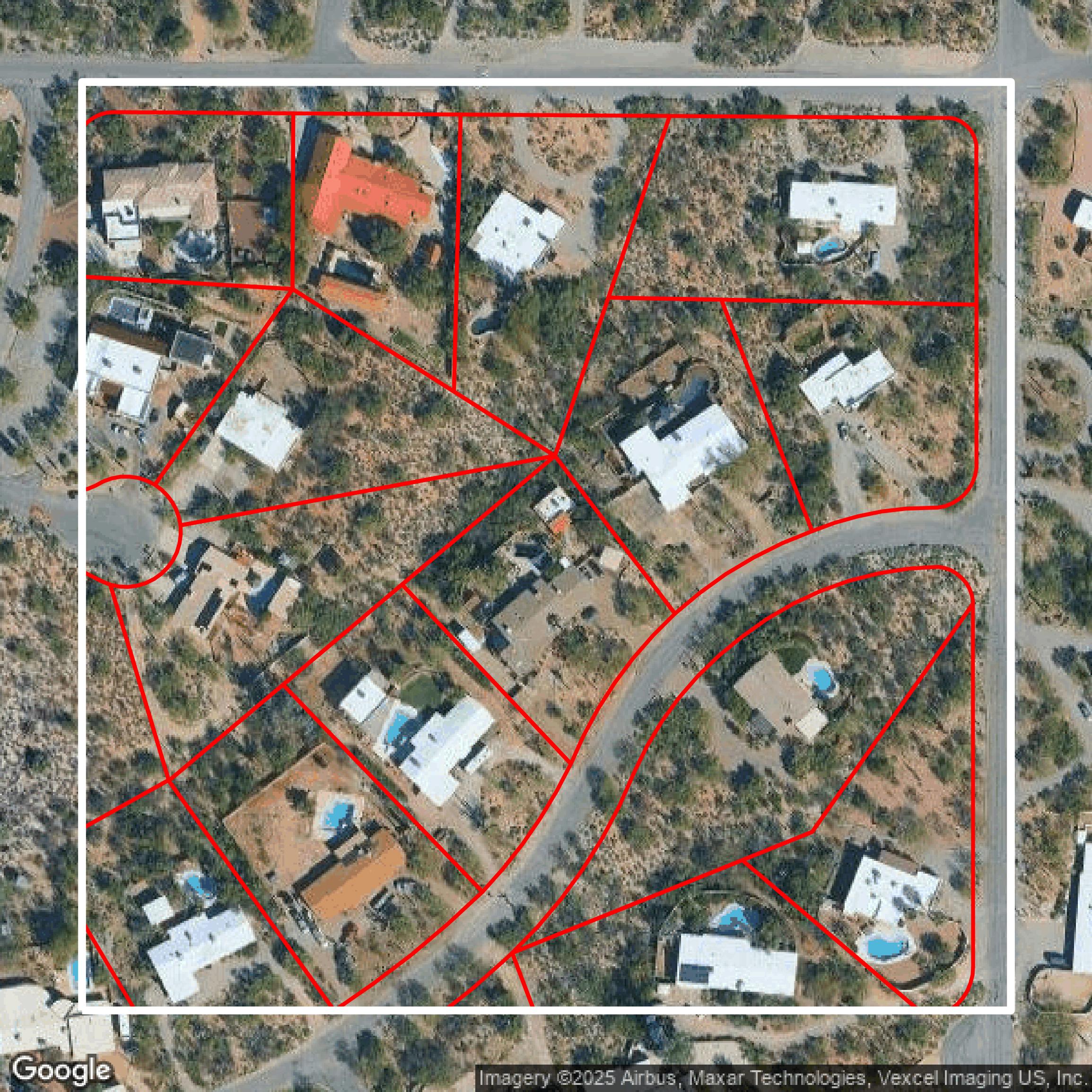 This image shows parcel data in Pima County created using GIS data in Equator.