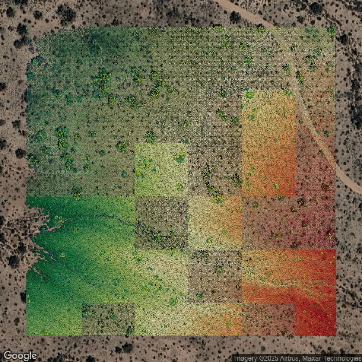 This image shows a LiDAR point cloud in Pima County created using GIS data in Equator.