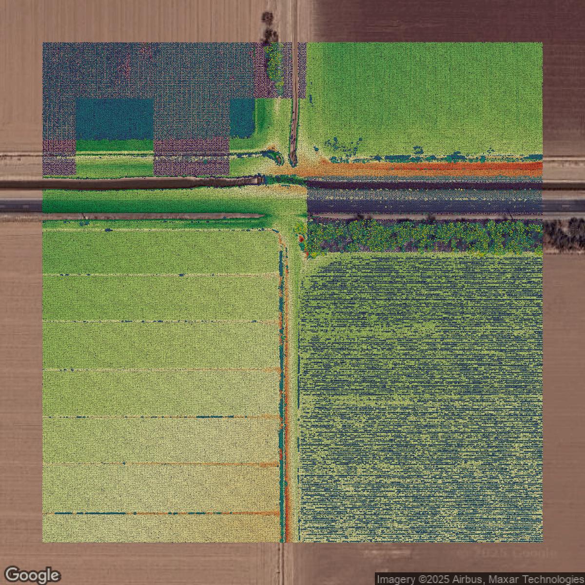 This image shows a LiDAR point cloud in Pinal County created using GIS data in Equator.