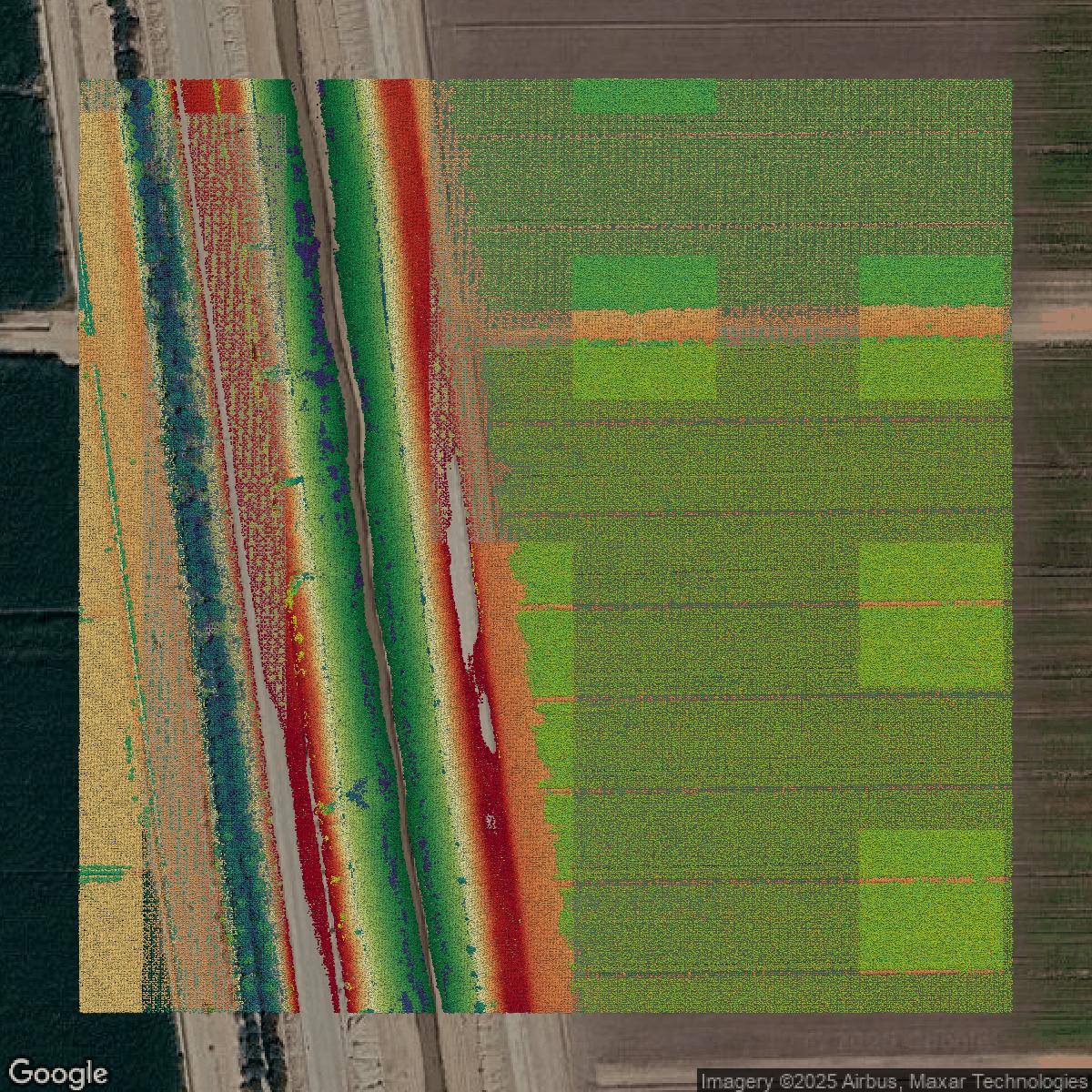 This image shows a LiDAR point cloud in Pinal County created using GIS data in Equator.