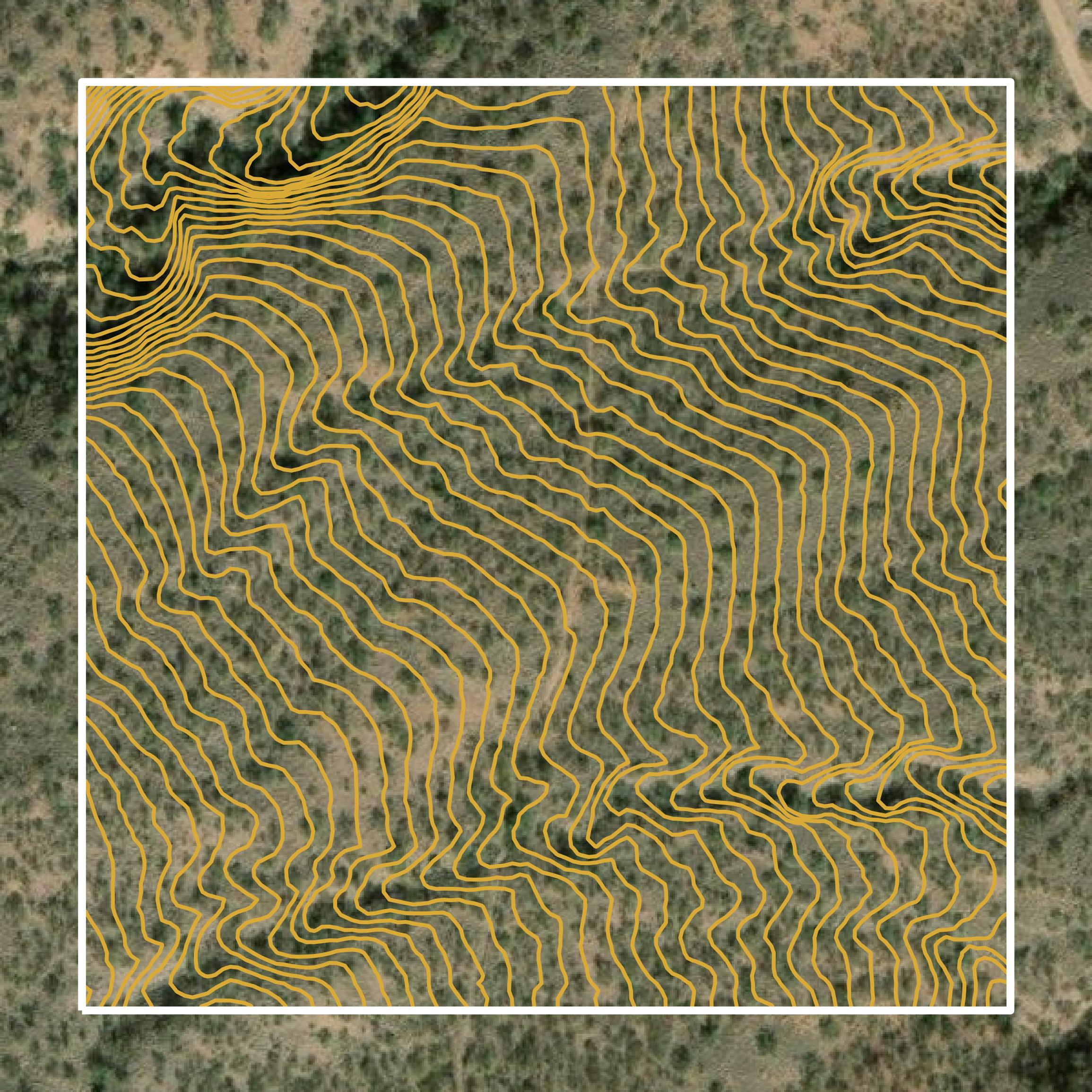 This image shows a contour map in Santa Cruz County created using GIS data in Equator.