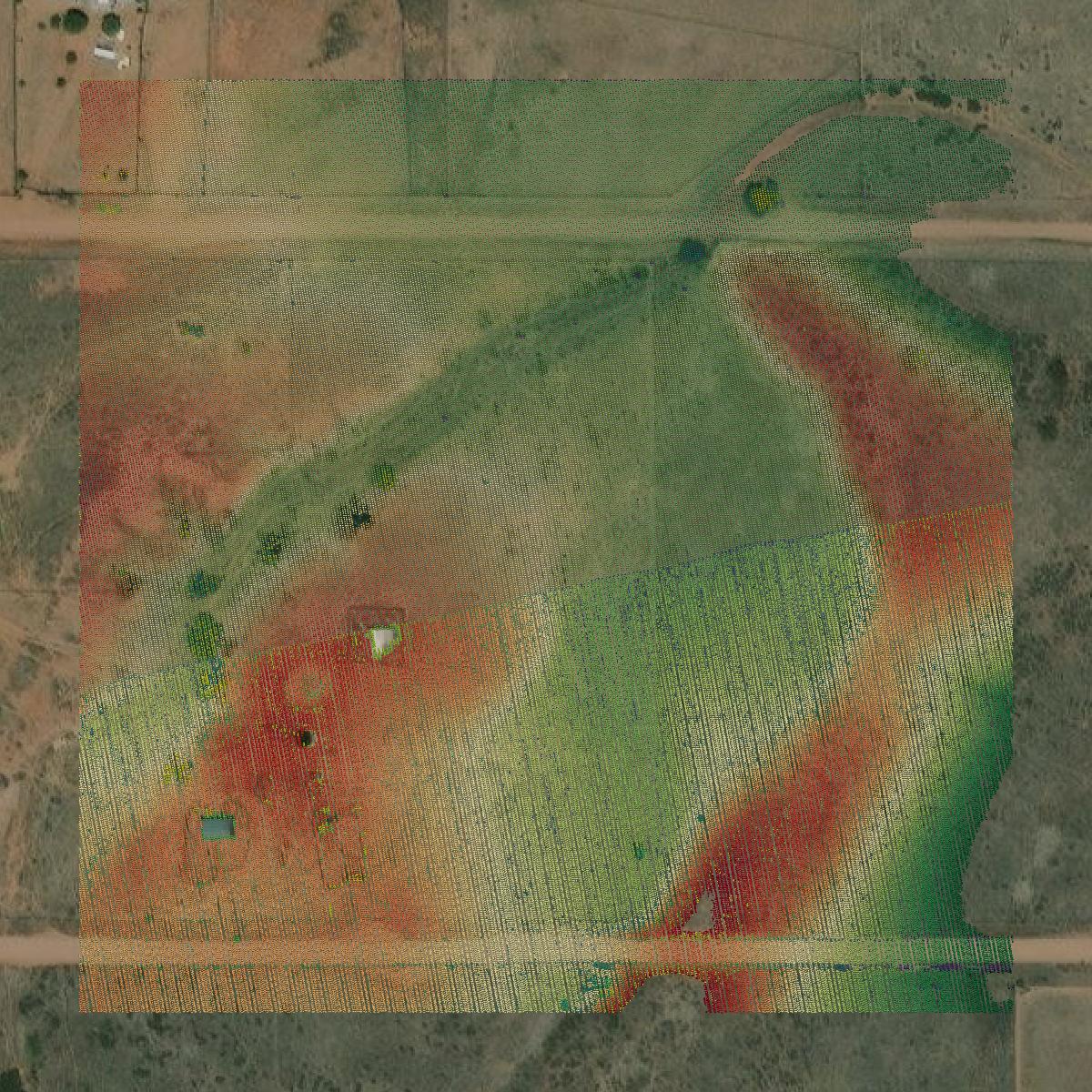 This image shows a LiDAR point cloud in Santa Cruz County created using GIS data in Equator.