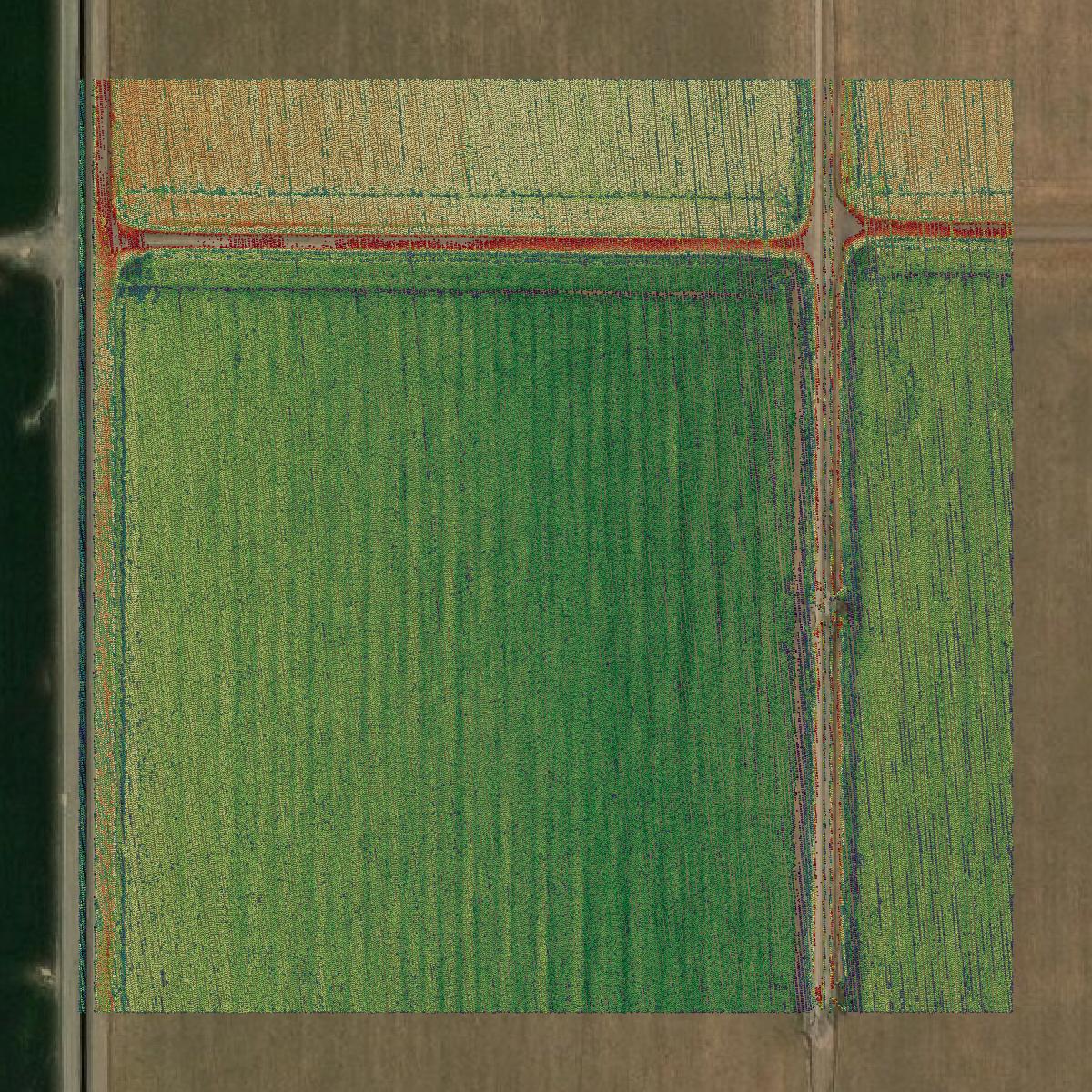 This image shows a LiDAR point cloud in Yuma County created using GIS data in Equator.