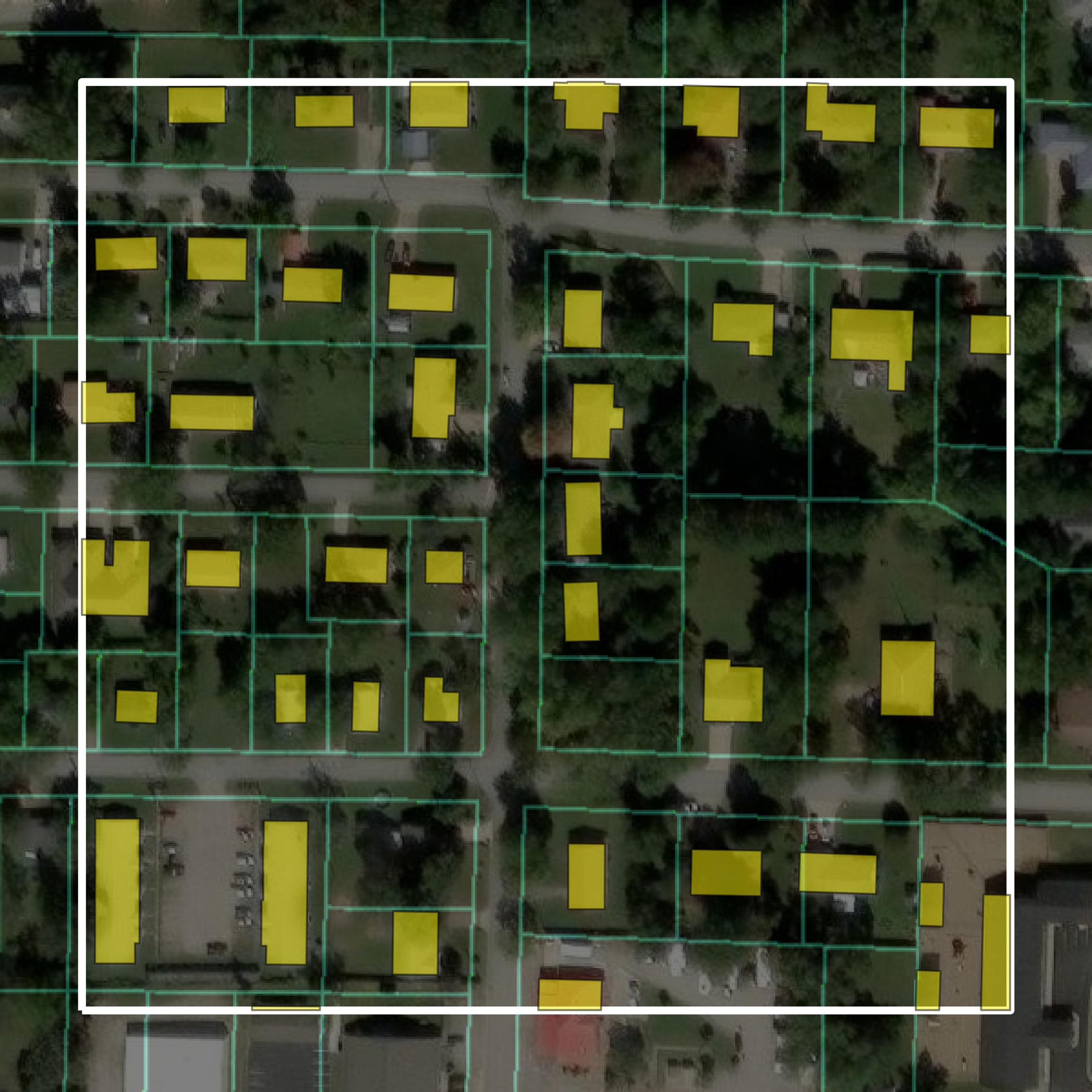 This image shows parcel and building data in Baxter County created using GIS data in Equator.