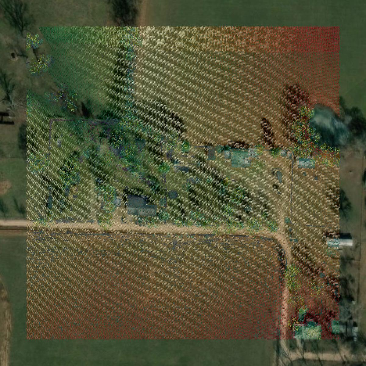 This image shows a LiDAR point cloud in Benton County created using GIS data in Equator.